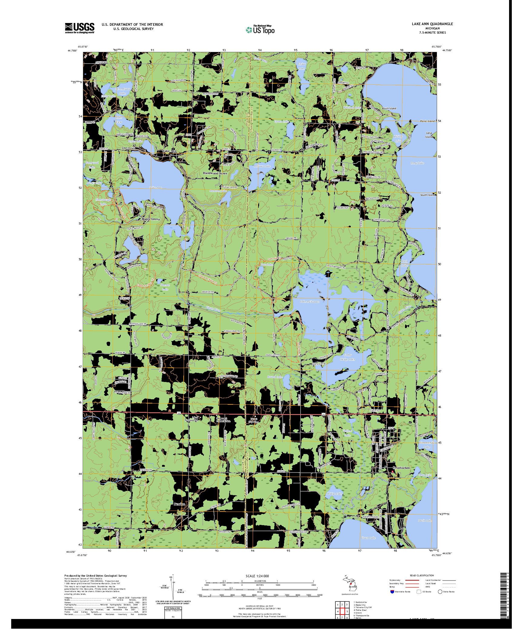 US TOPO 7.5-MINUTE MAP FOR LAKE ANN, MI