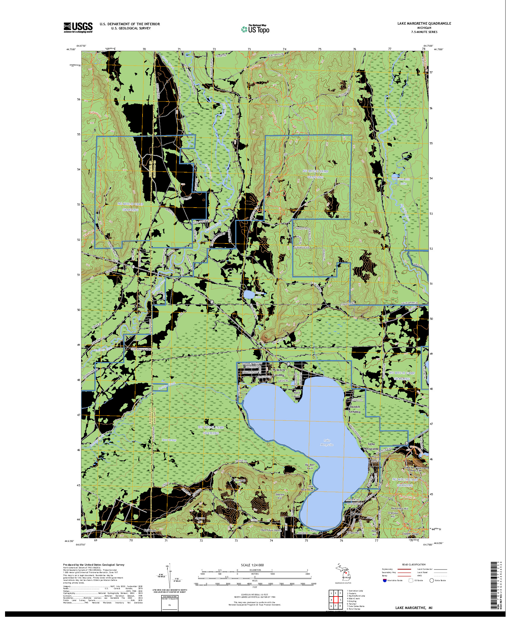 US TOPO 7.5-MINUTE MAP FOR LAKE MARGRETHE, MI