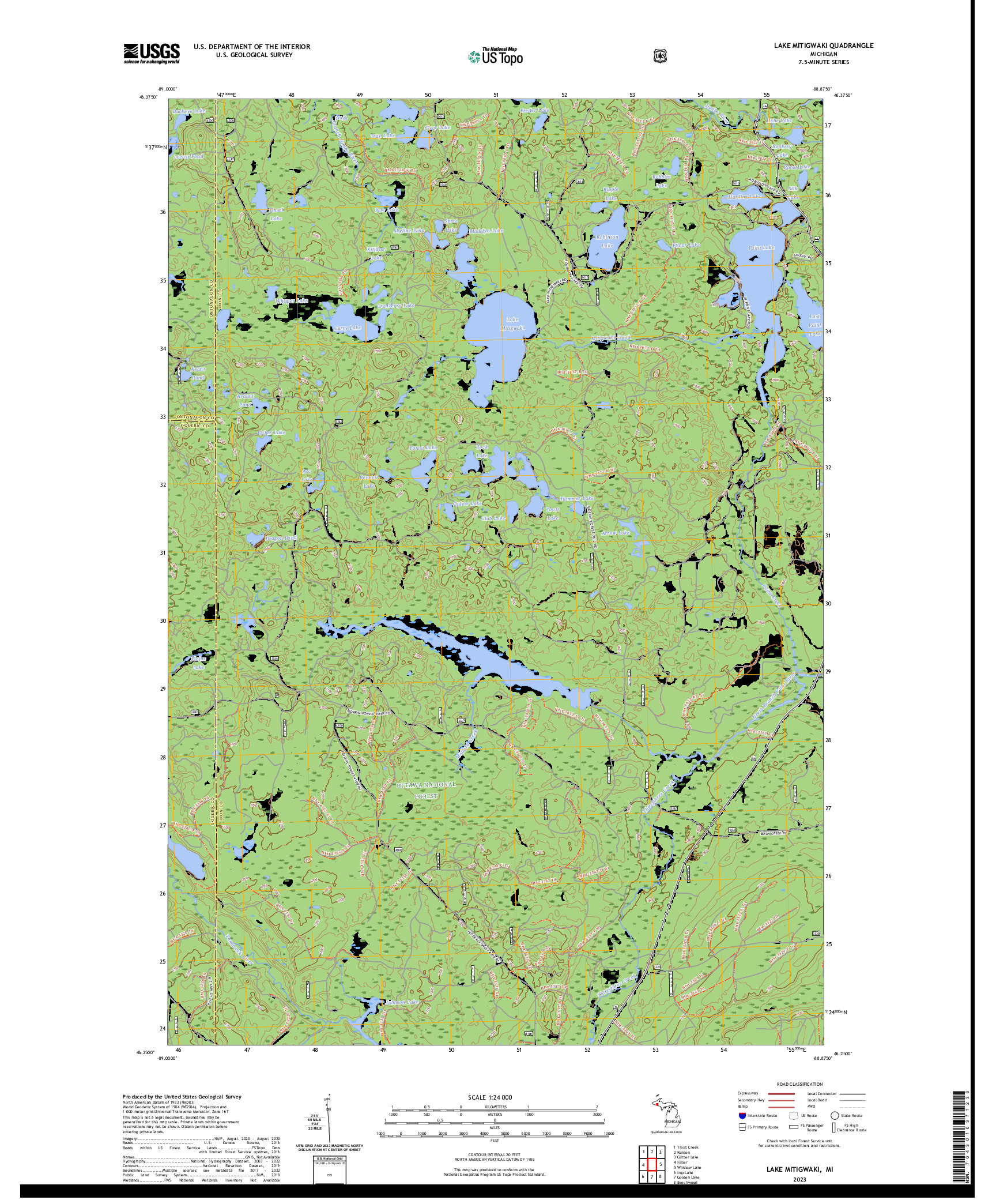 US TOPO 7.5-MINUTE MAP FOR LAKE MITIGWAKI, MI