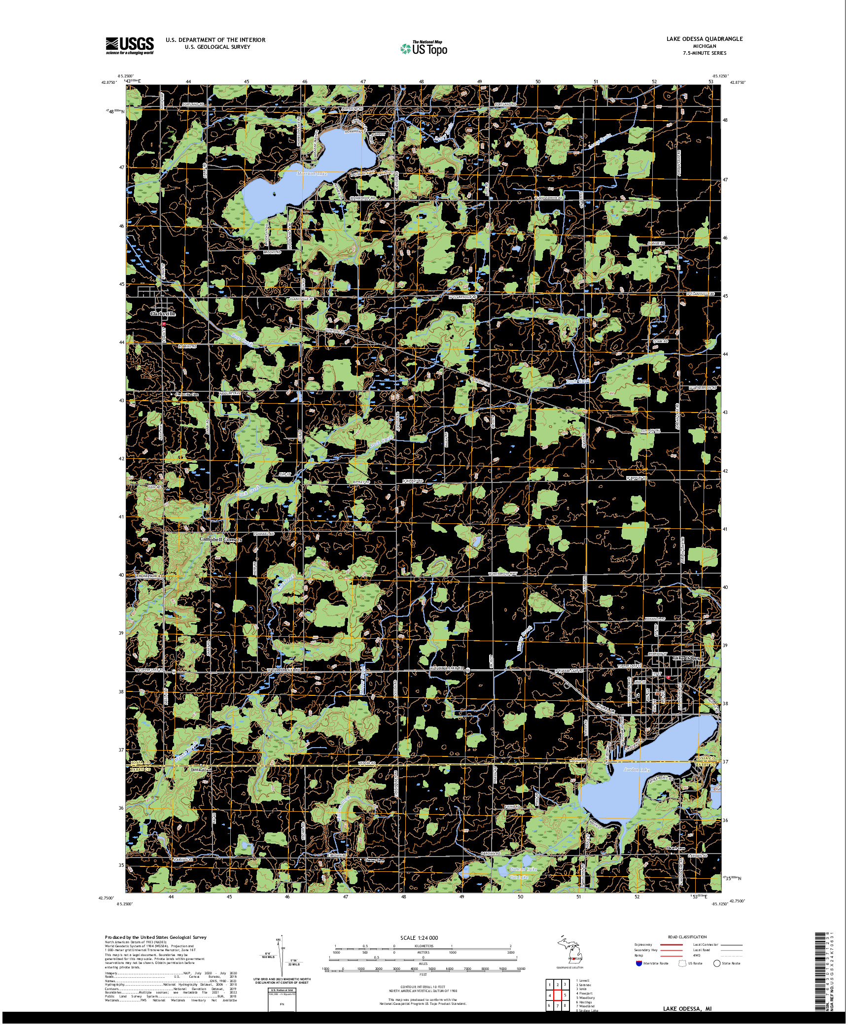 US TOPO 7.5-MINUTE MAP FOR LAKE ODESSA, MI