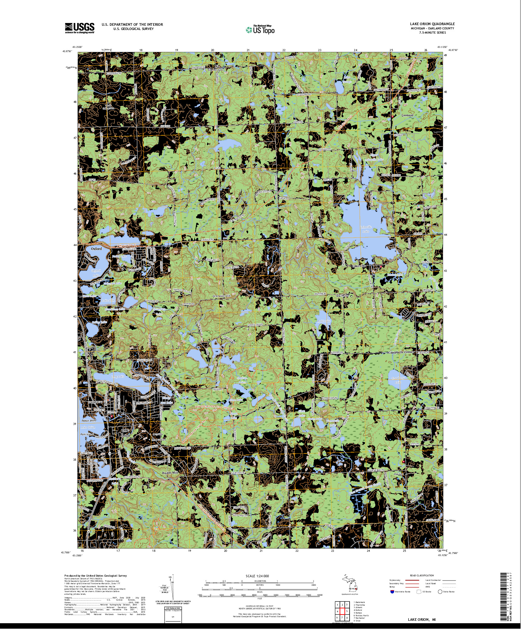 US TOPO 7.5-MINUTE MAP FOR LAKE ORION, MI