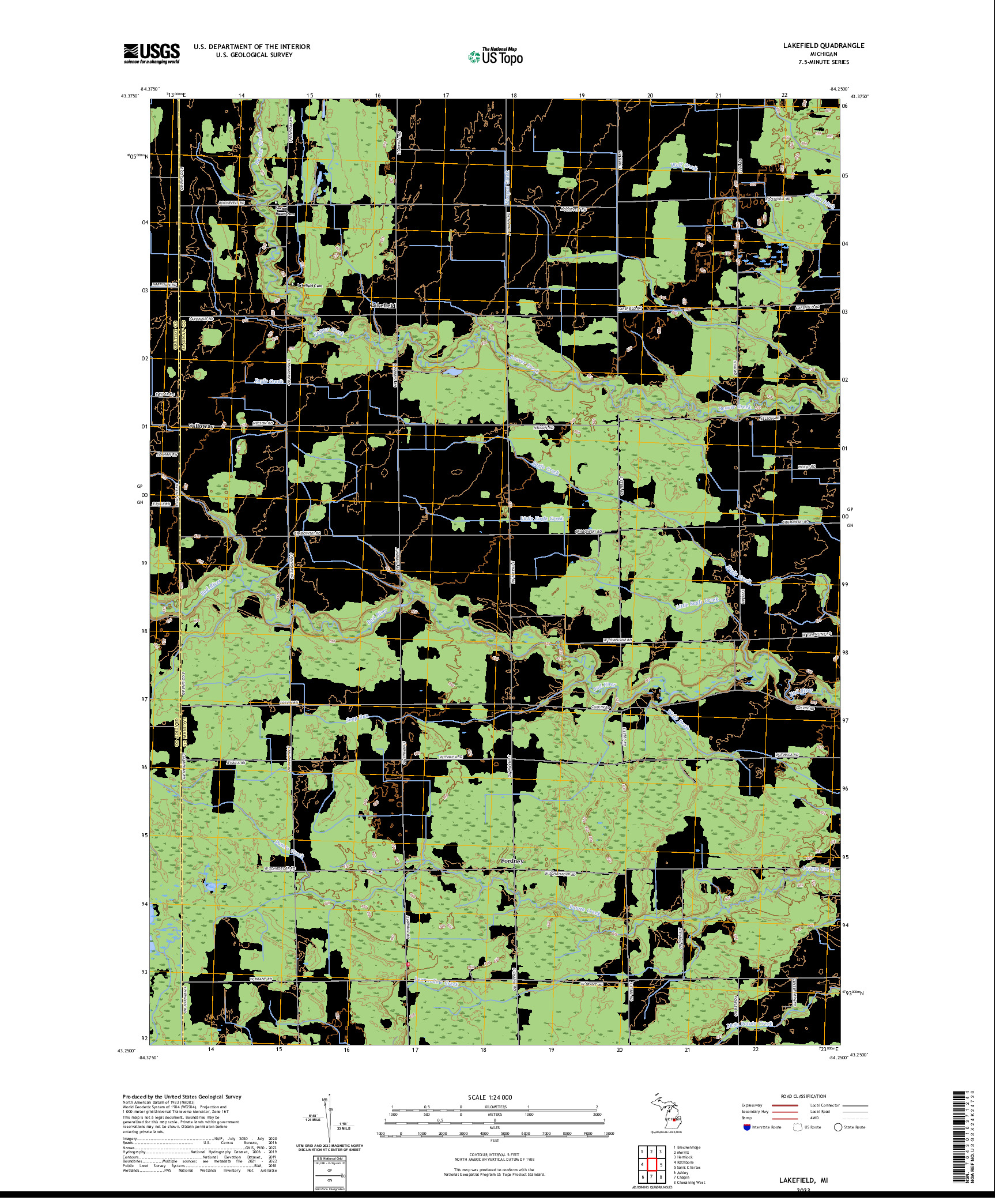 US TOPO 7.5-MINUTE MAP FOR LAKEFIELD, MI