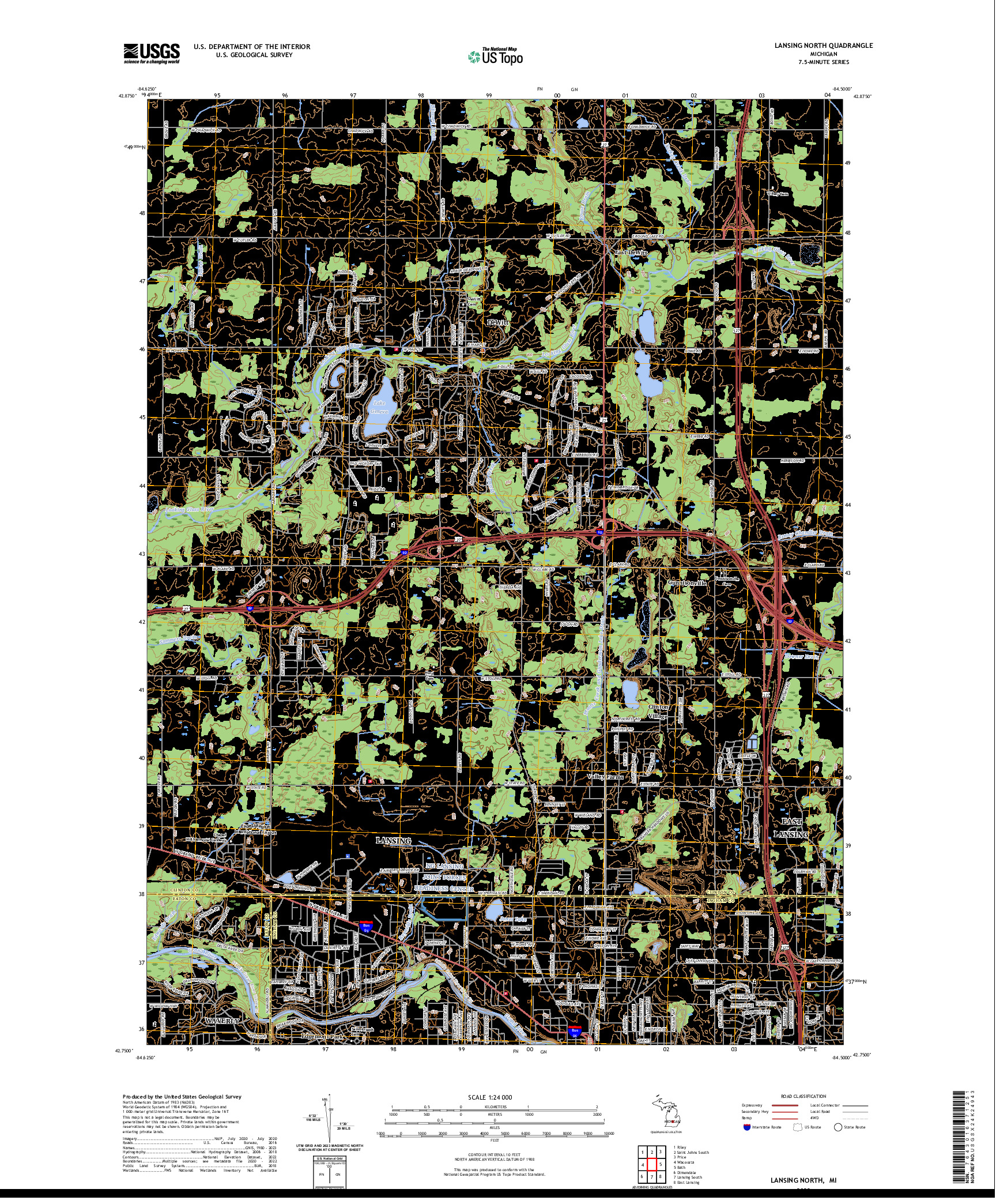 US TOPO 7.5-MINUTE MAP FOR LANSING NORTH, MI