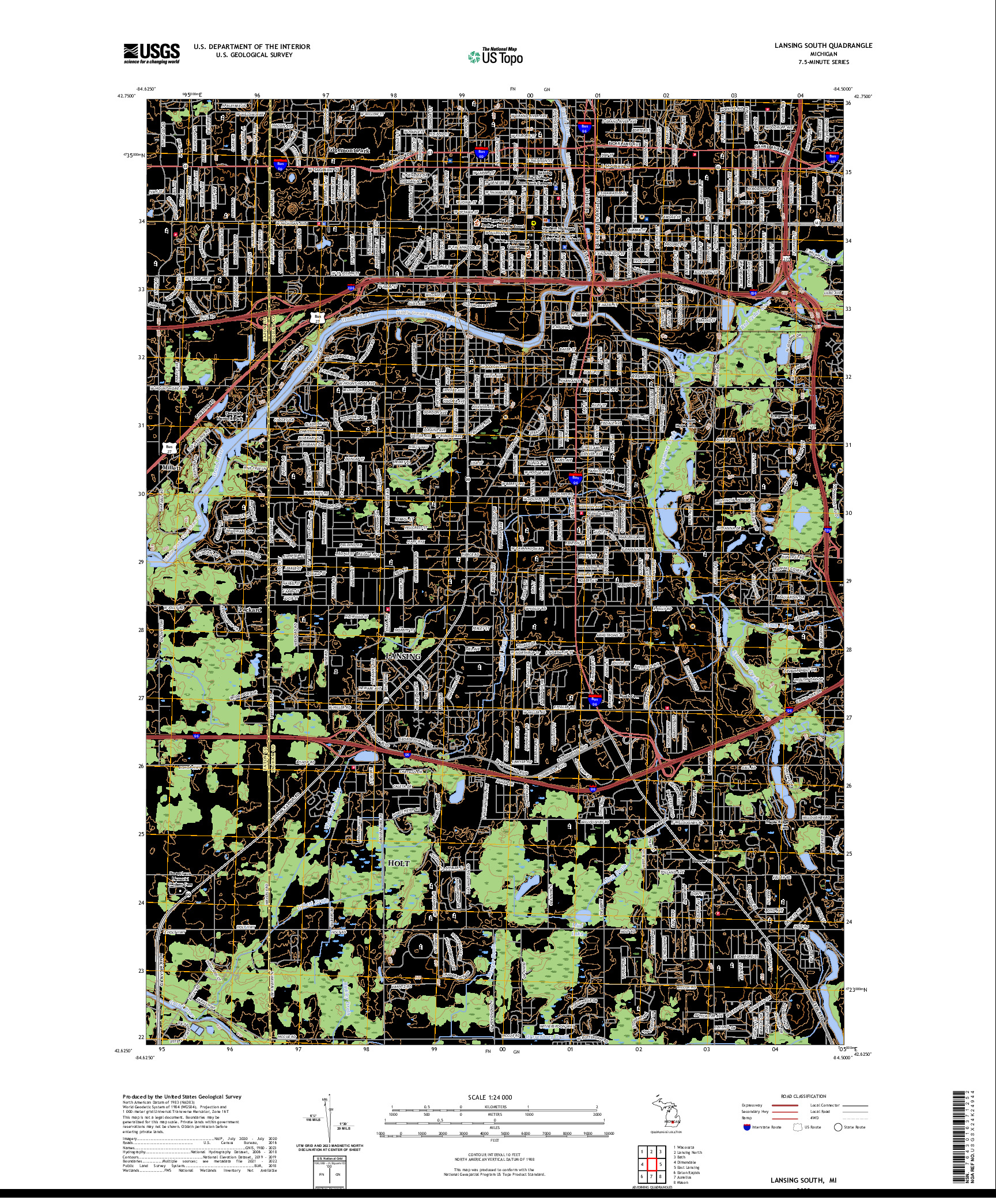 US TOPO 7.5-MINUTE MAP FOR LANSING SOUTH, MI