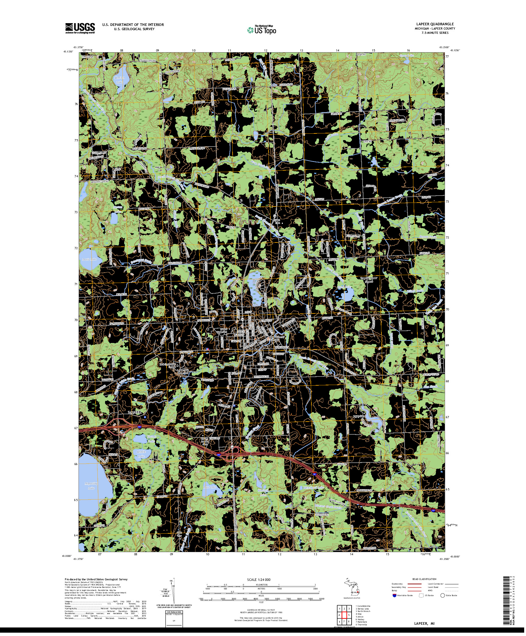 US TOPO 7.5-MINUTE MAP FOR LAPEER, MI