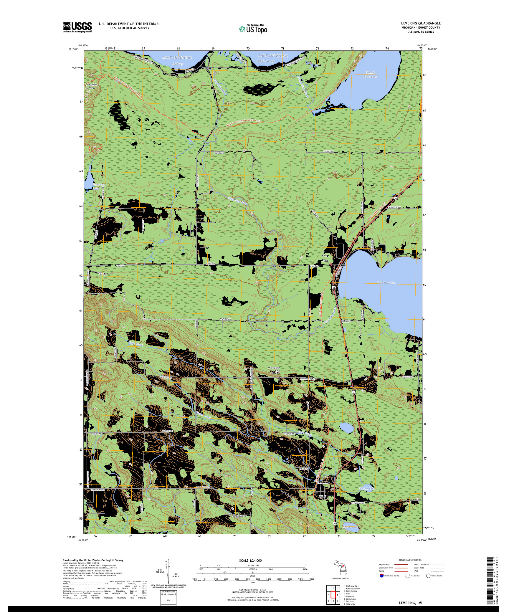 US TOPO 7.5-MINUTE MAP FOR LEVERING, MI