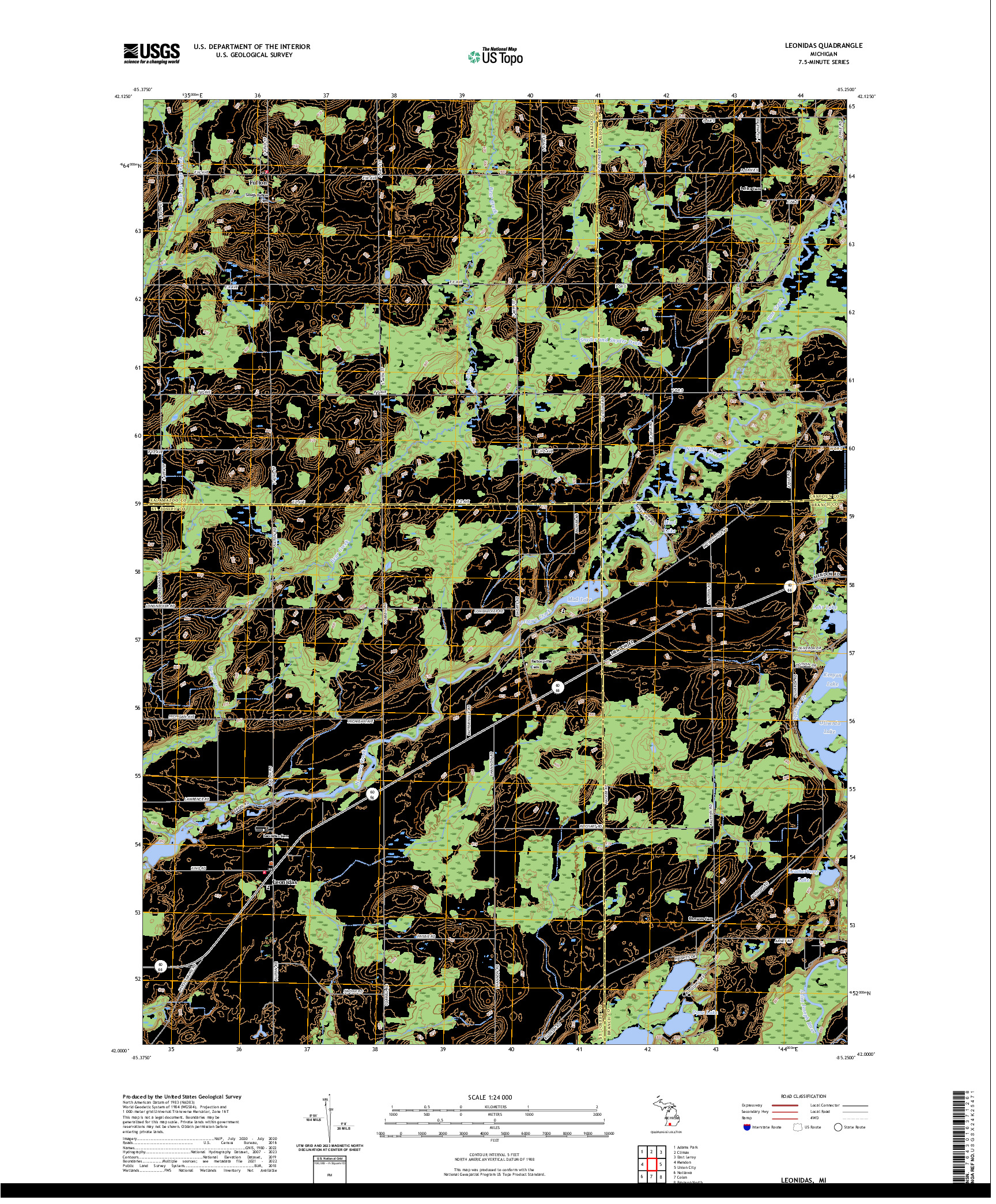 US TOPO 7.5-MINUTE MAP FOR LEONIDAS, MI