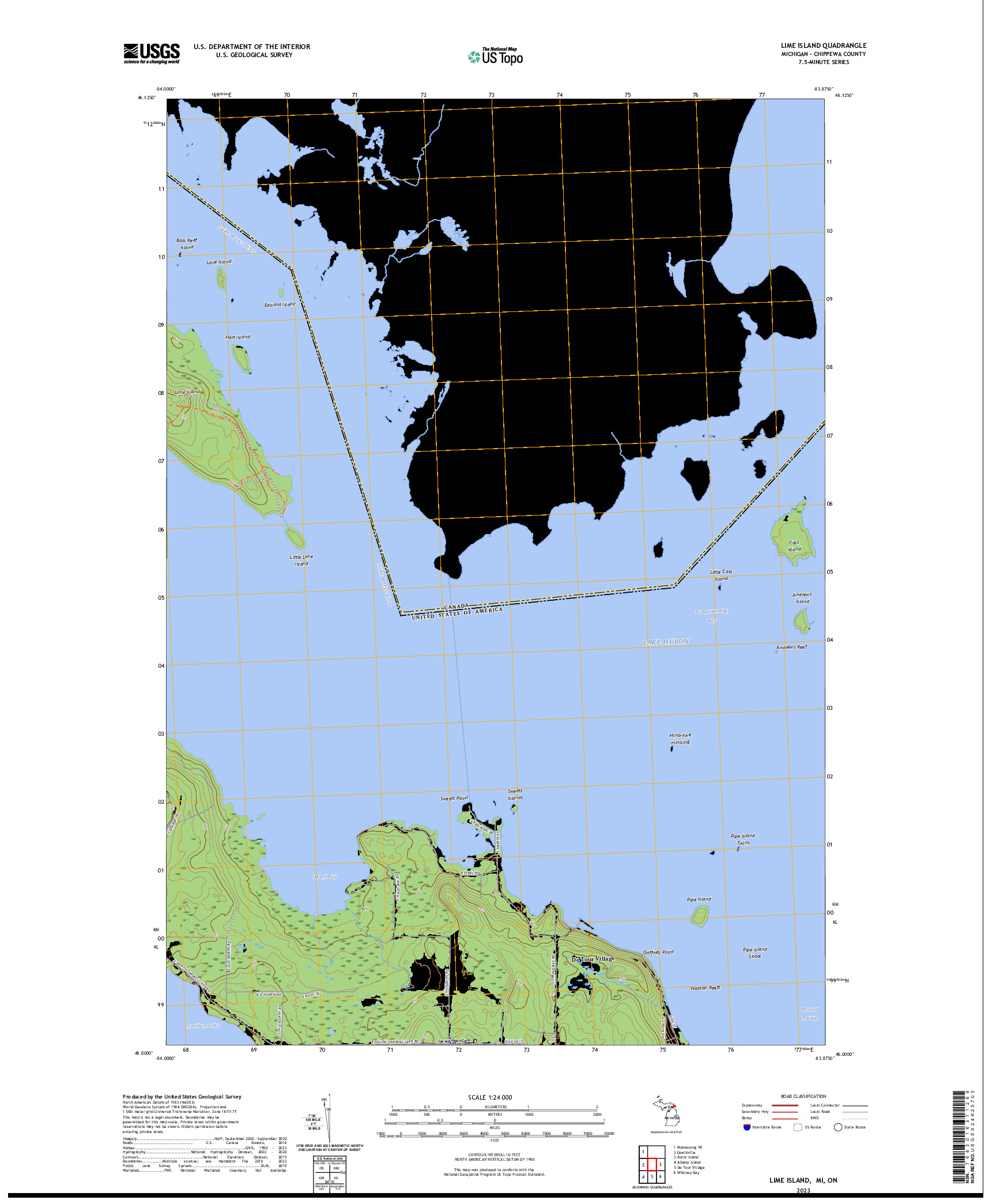 US TOPO 7.5-MINUTE MAP FOR LIME ISLAND, MI,ON