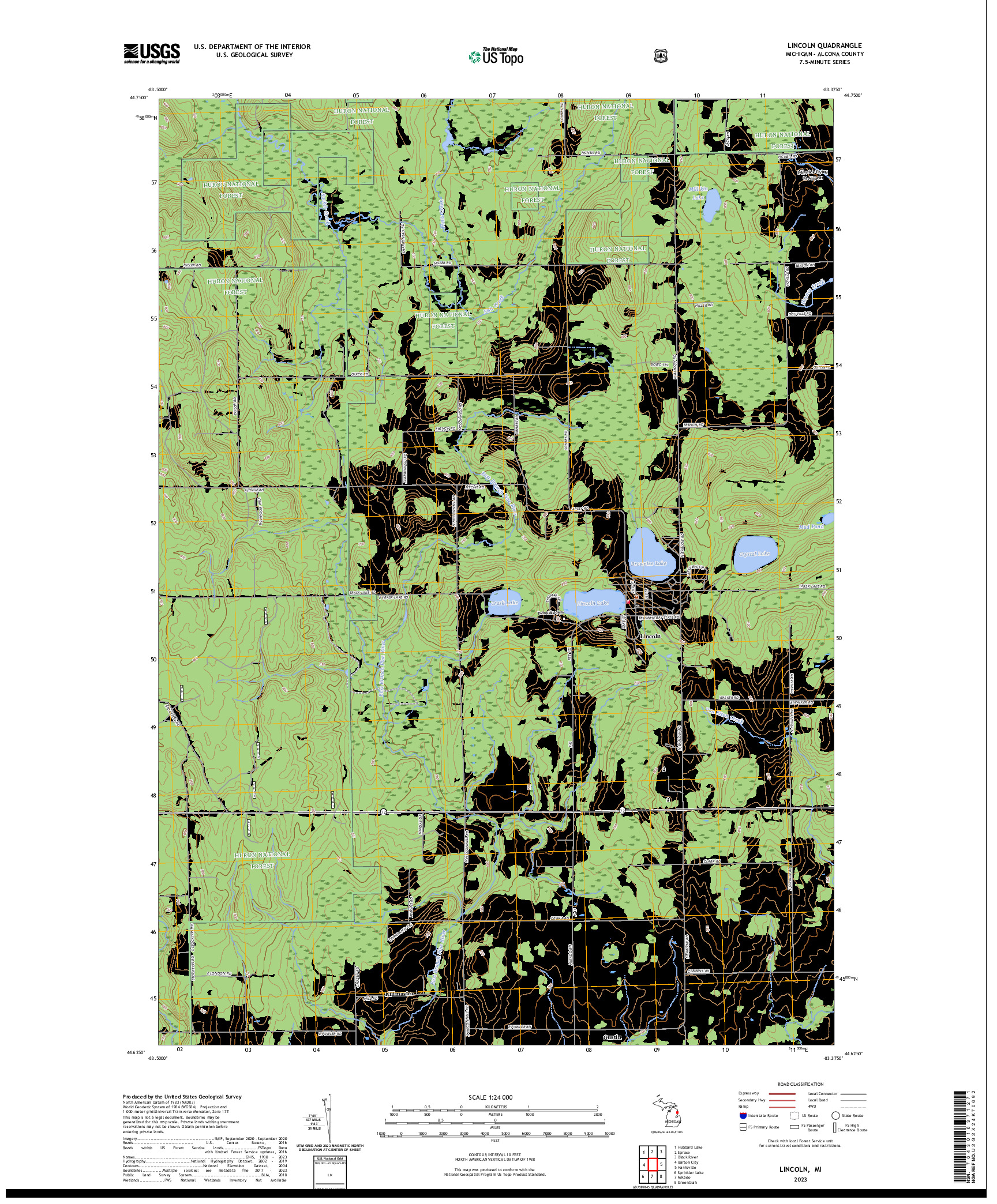 US TOPO 7.5-MINUTE MAP FOR LINCOLN, MI