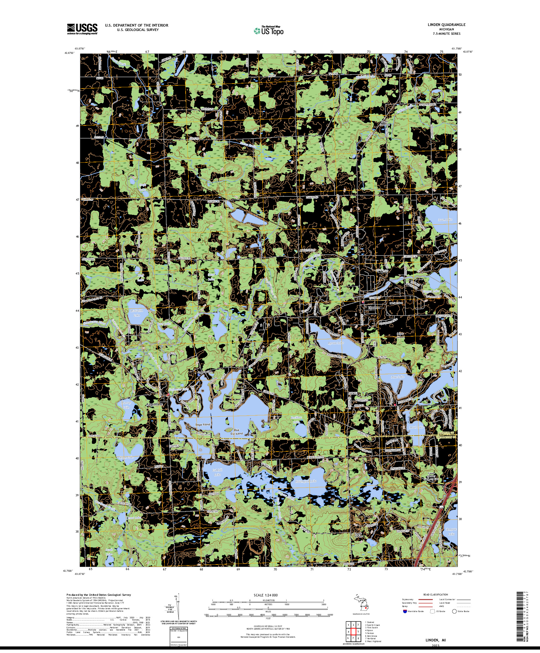 US TOPO 7.5-MINUTE MAP FOR LINDEN, MI