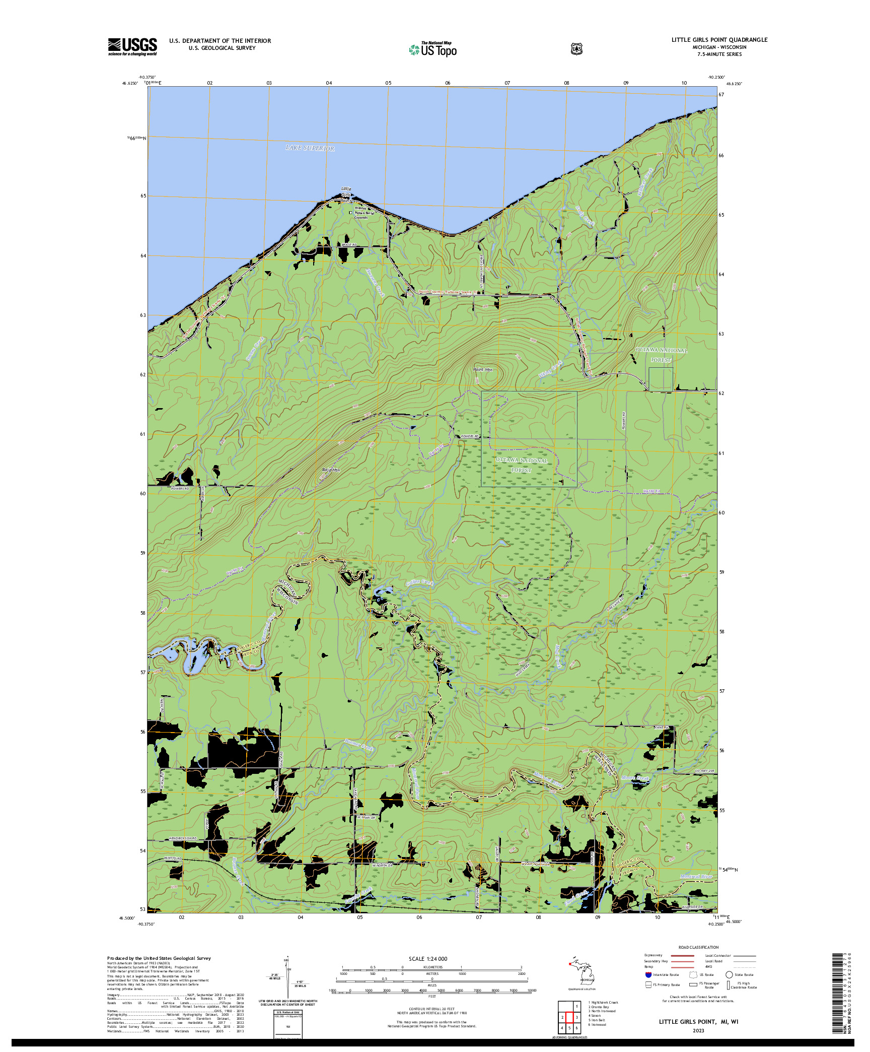 US TOPO 7.5-MINUTE MAP FOR LITTLE GIRLS POINT, MI,WI