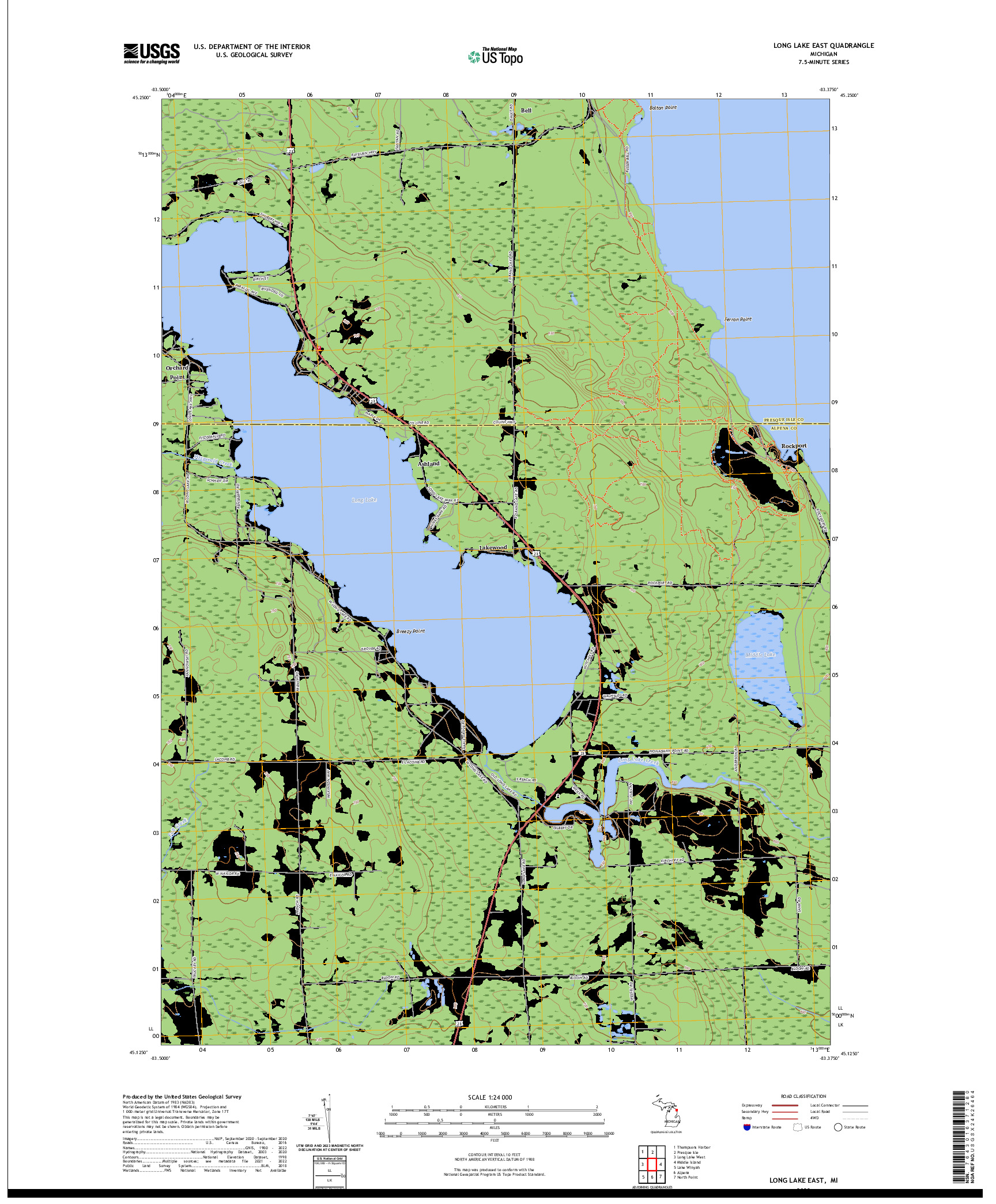 US TOPO 7.5-MINUTE MAP FOR LONG LAKE EAST, MI