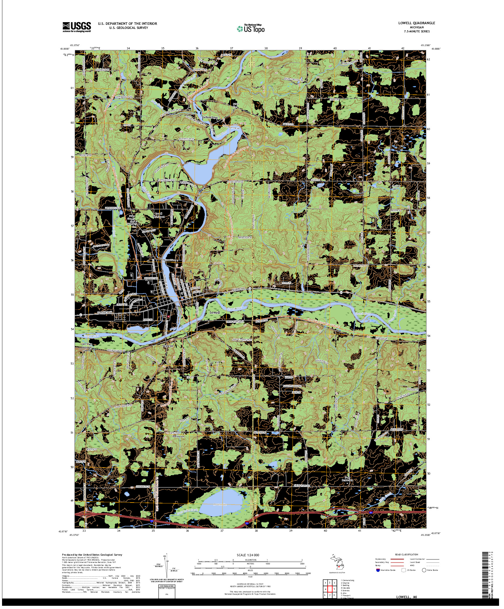 US TOPO 7.5-MINUTE MAP FOR LOWELL, MI