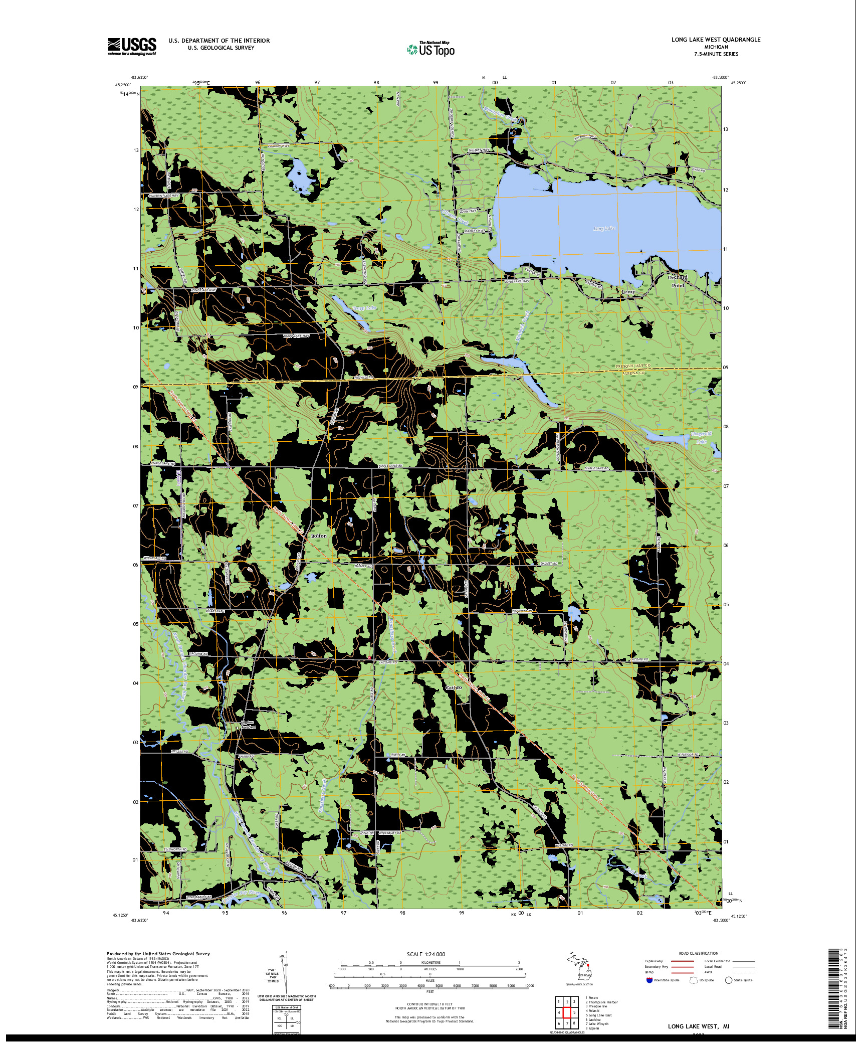 US TOPO 7.5-MINUTE MAP FOR LONG LAKE WEST, MI