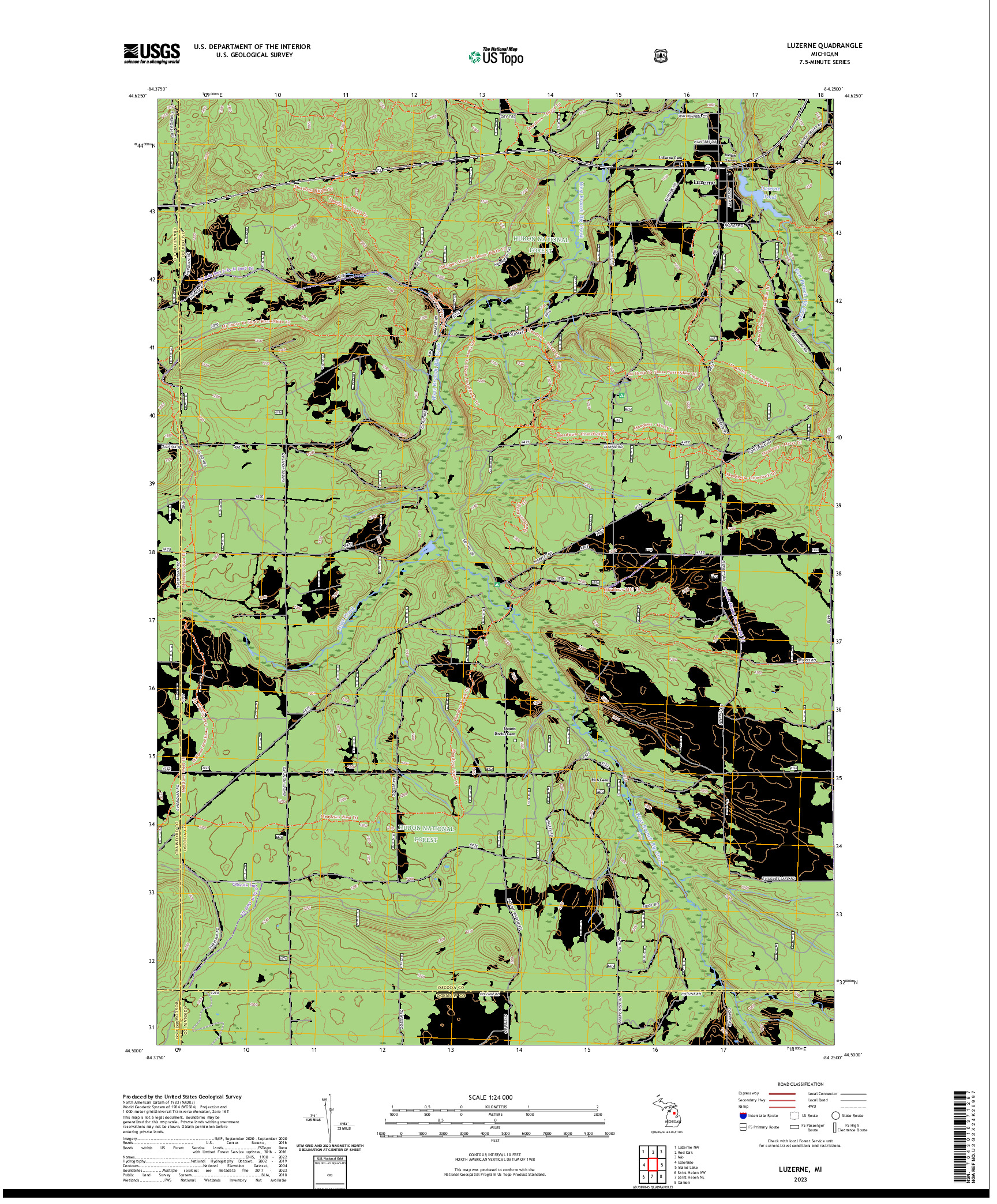 US TOPO 7.5-MINUTE MAP FOR LUZERNE, MI