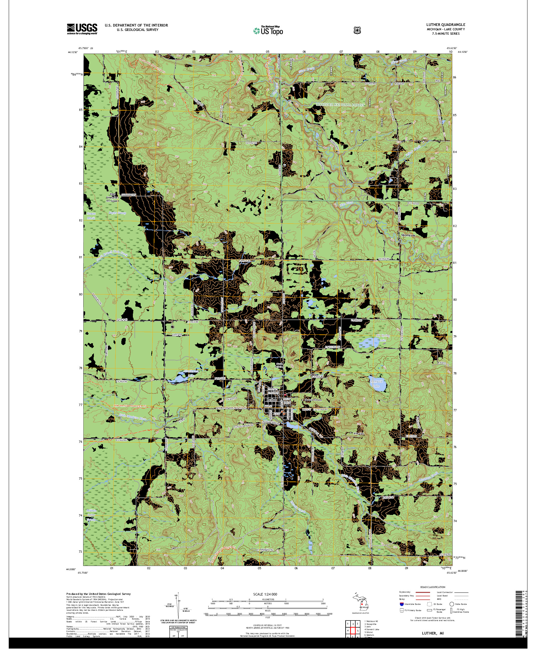 US TOPO 7.5-MINUTE MAP FOR LUTHER, MI