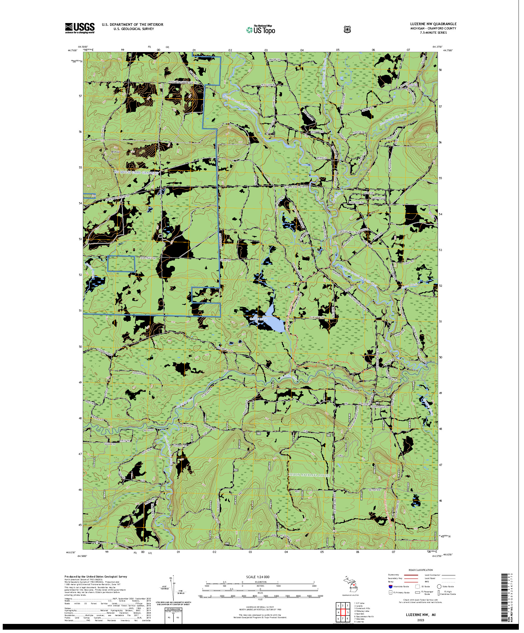 US TOPO 7.5-MINUTE MAP FOR LUZERNE NW, MI