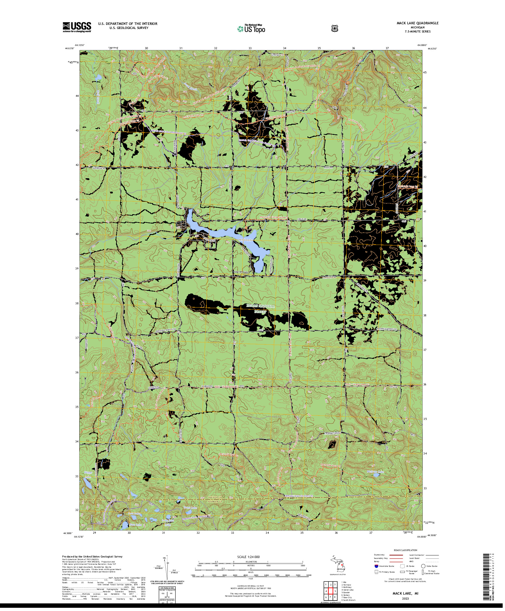 US TOPO 7.5-MINUTE MAP FOR MACK LAKE, MI