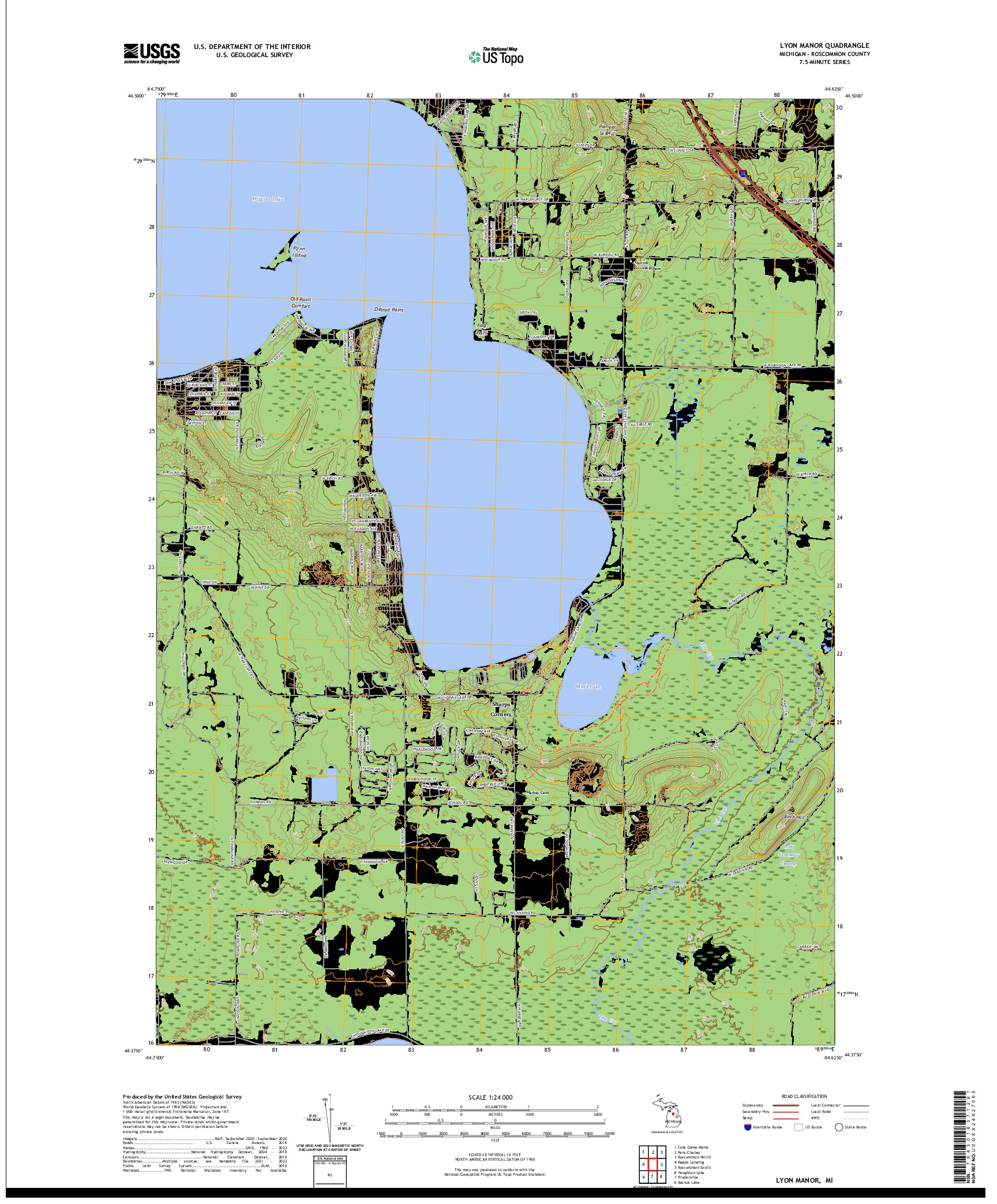 US TOPO 7.5-MINUTE MAP FOR LYON MANOR, MI