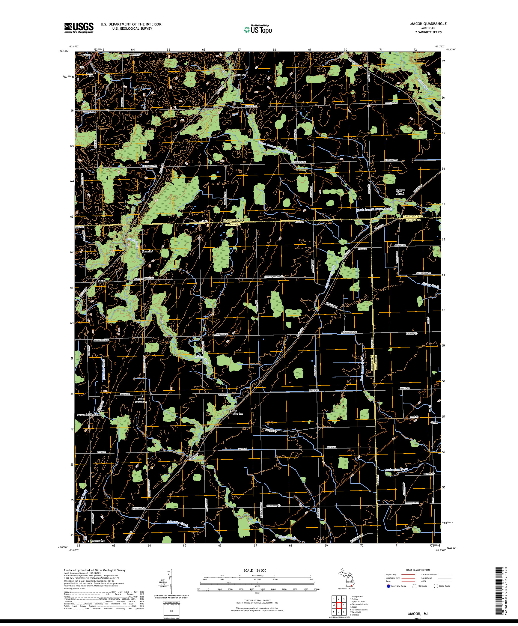 US TOPO 7.5-MINUTE MAP FOR MACON, MI