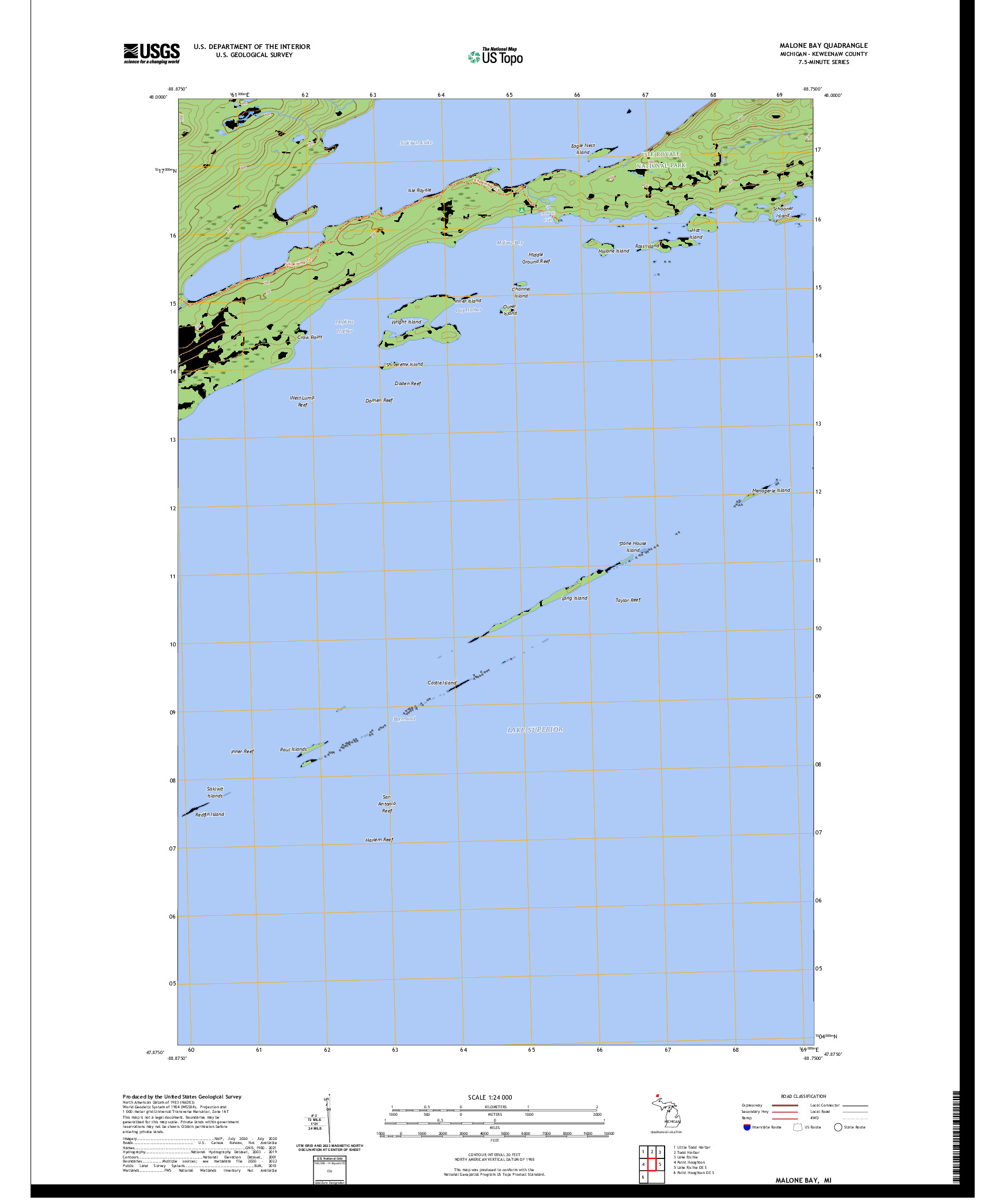 US TOPO 7.5-MINUTE MAP FOR MALONE BAY, MI