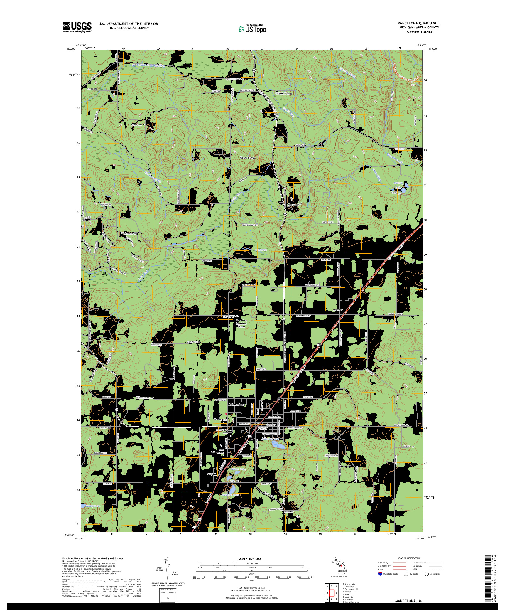 US TOPO 7.5-MINUTE MAP FOR MANCELONA, MI