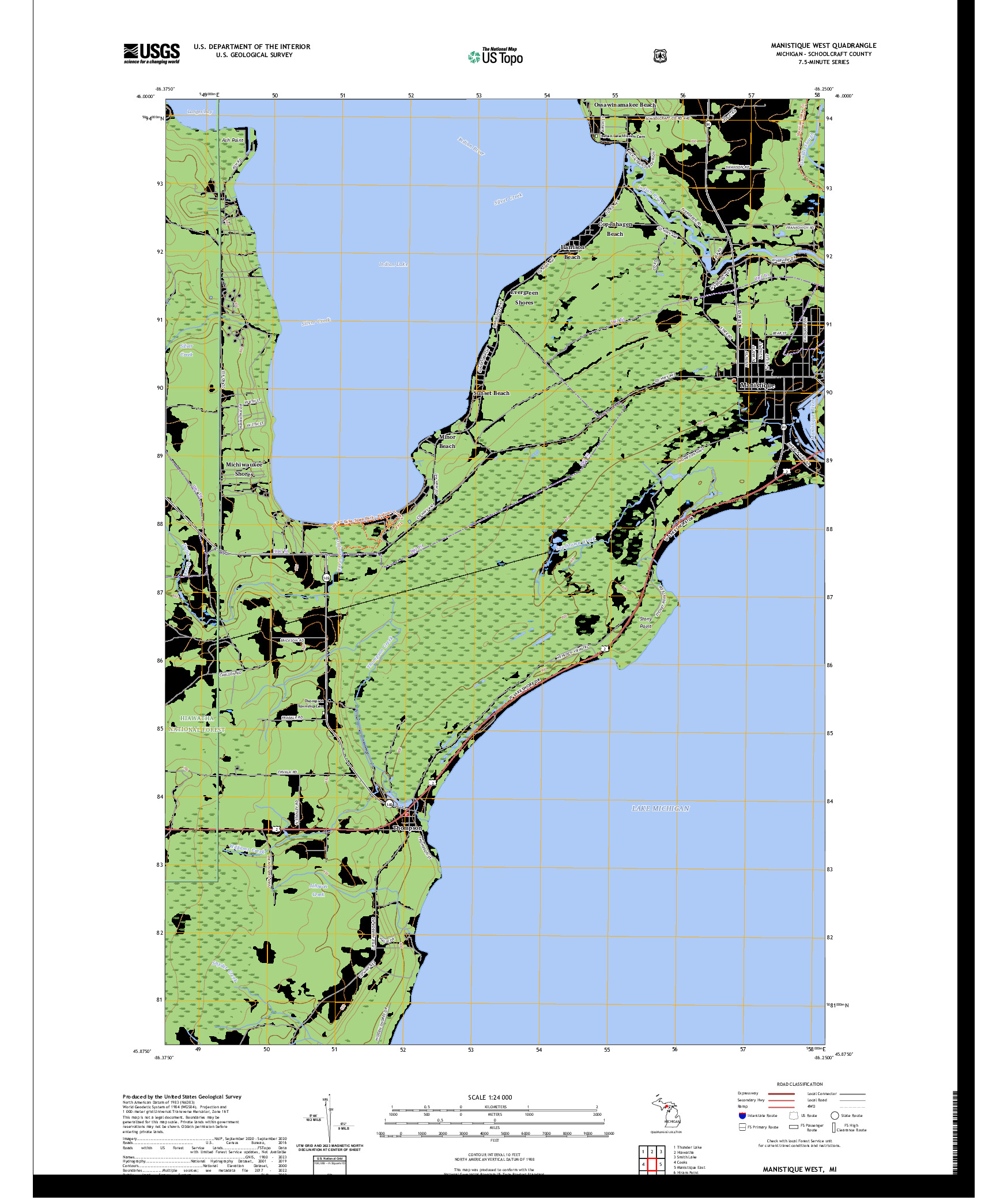 US TOPO 7.5-MINUTE MAP FOR MANISTIQUE WEST, MI