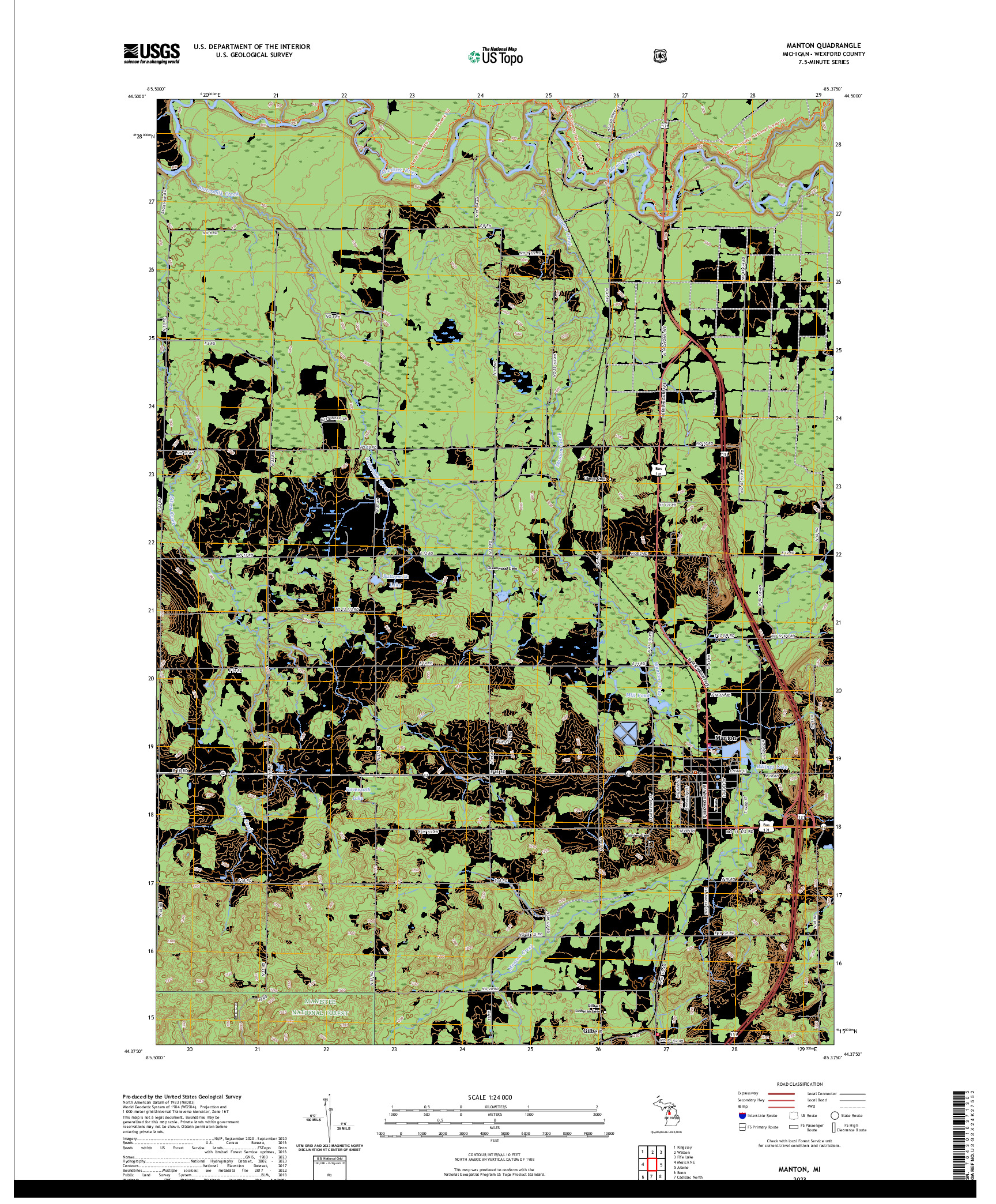 US TOPO 7.5-MINUTE MAP FOR MANTON, MI