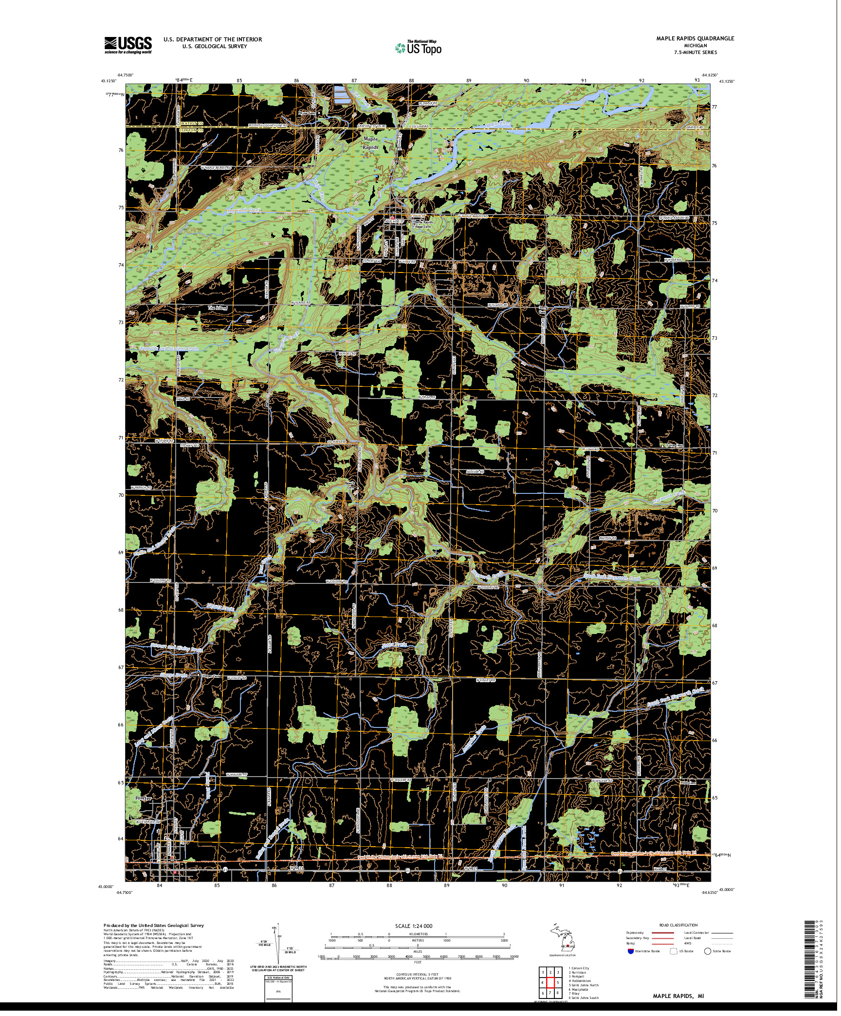 US TOPO 7.5-MINUTE MAP FOR MAPLE RAPIDS, MI