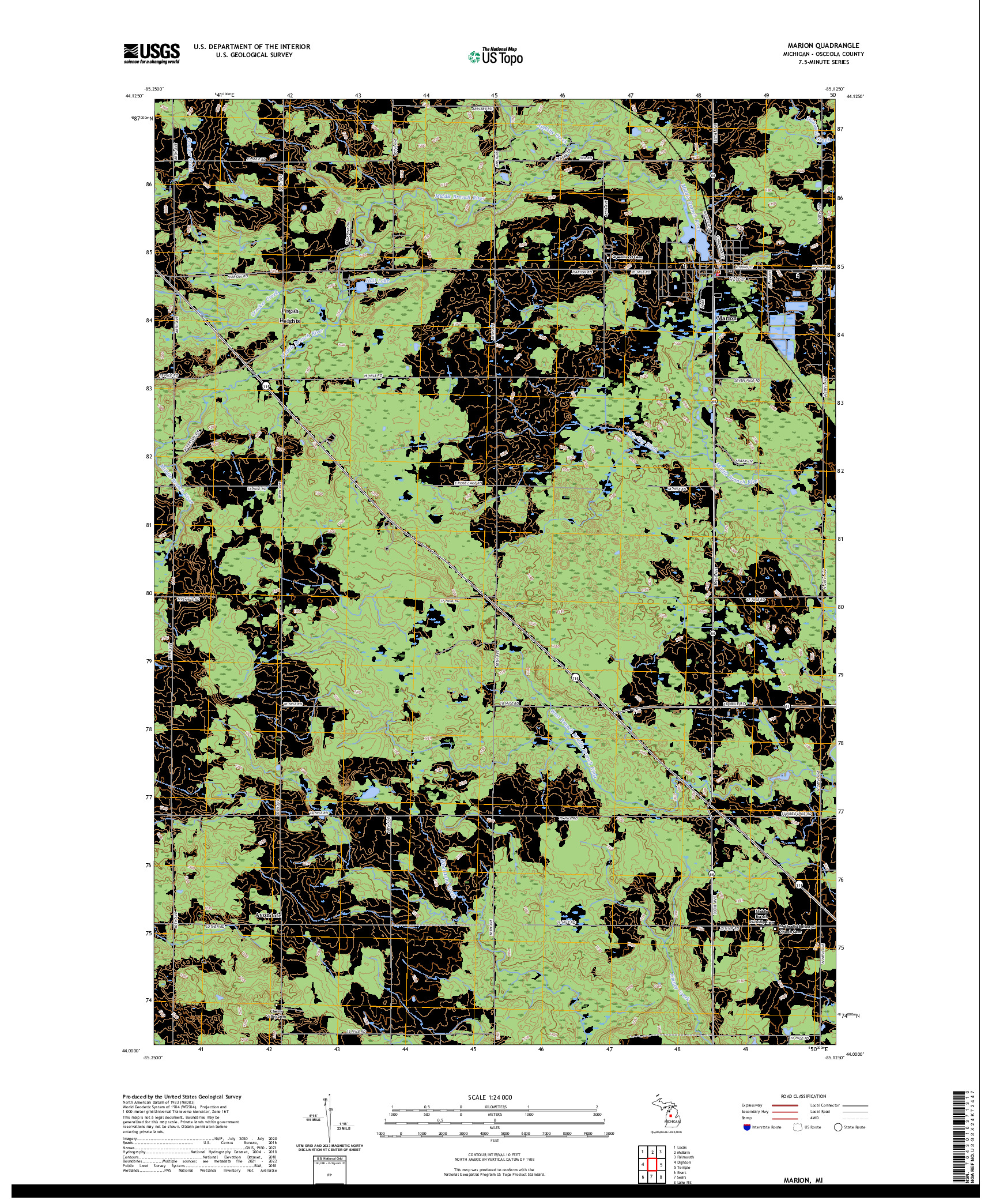 US TOPO 7.5-MINUTE MAP FOR MARION, MI