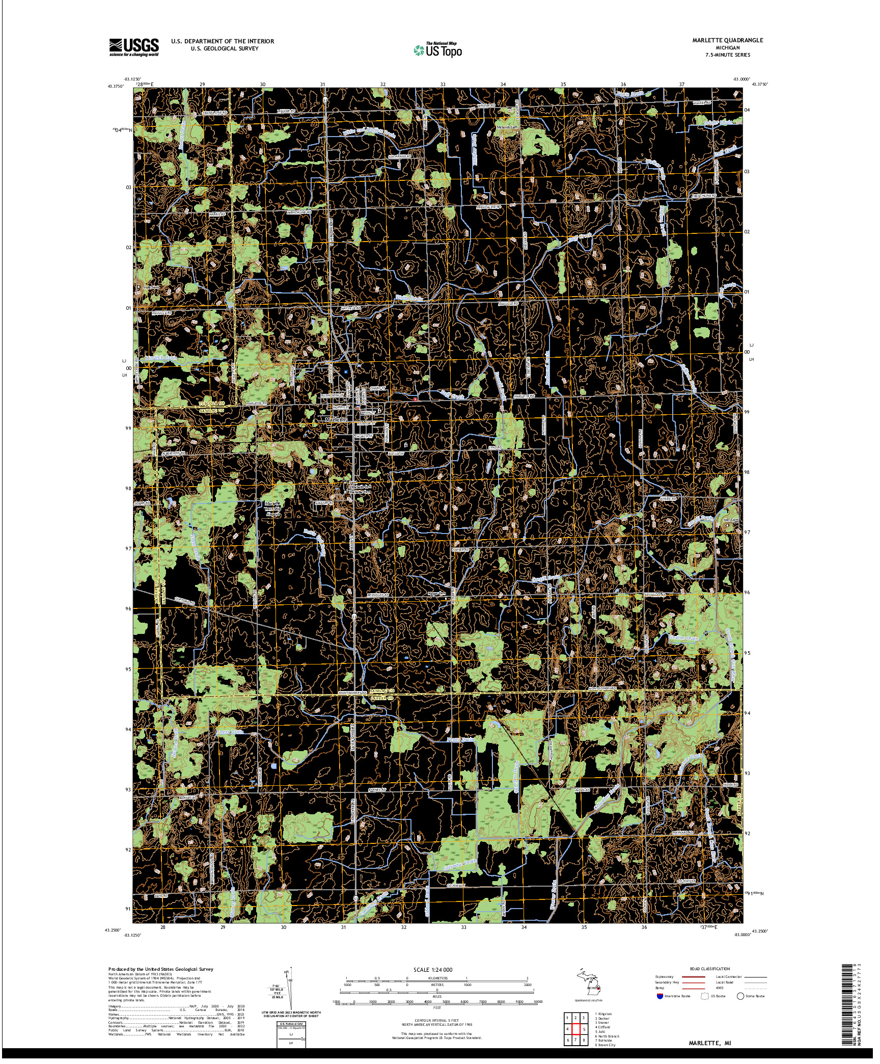 US TOPO 7.5-MINUTE MAP FOR MARLETTE, MI