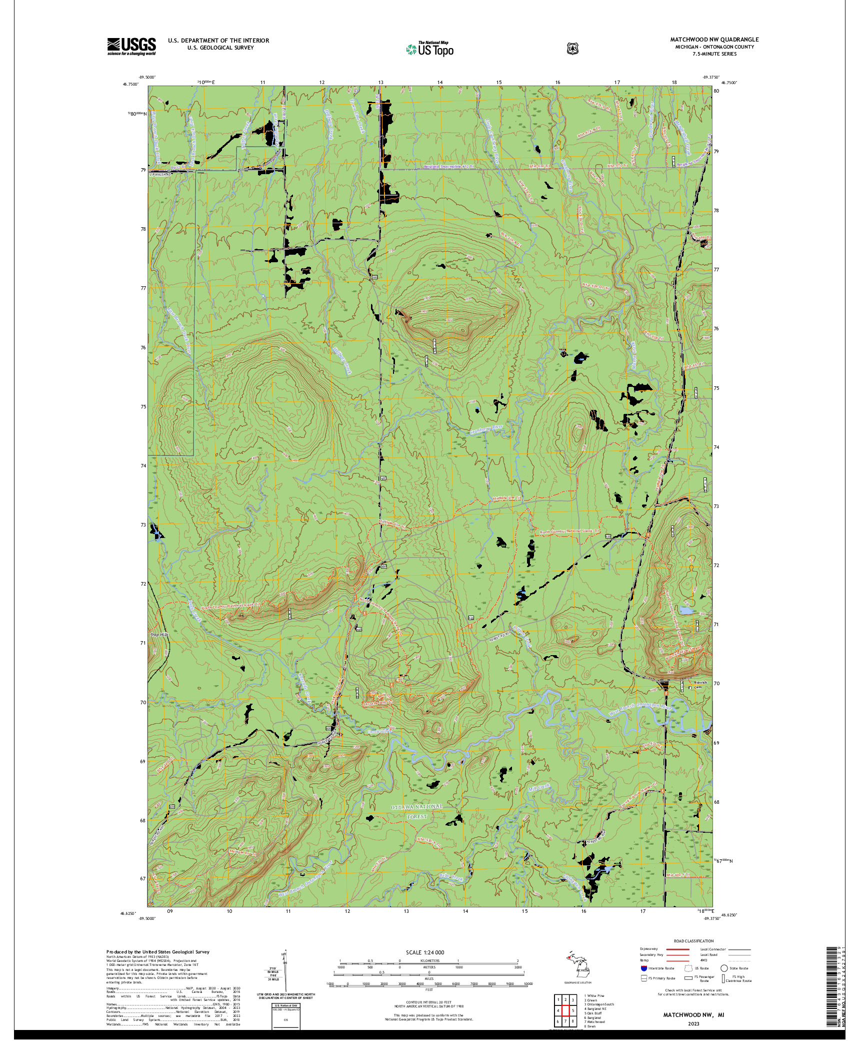 US TOPO 7.5-MINUTE MAP FOR MATCHWOOD NW, MI