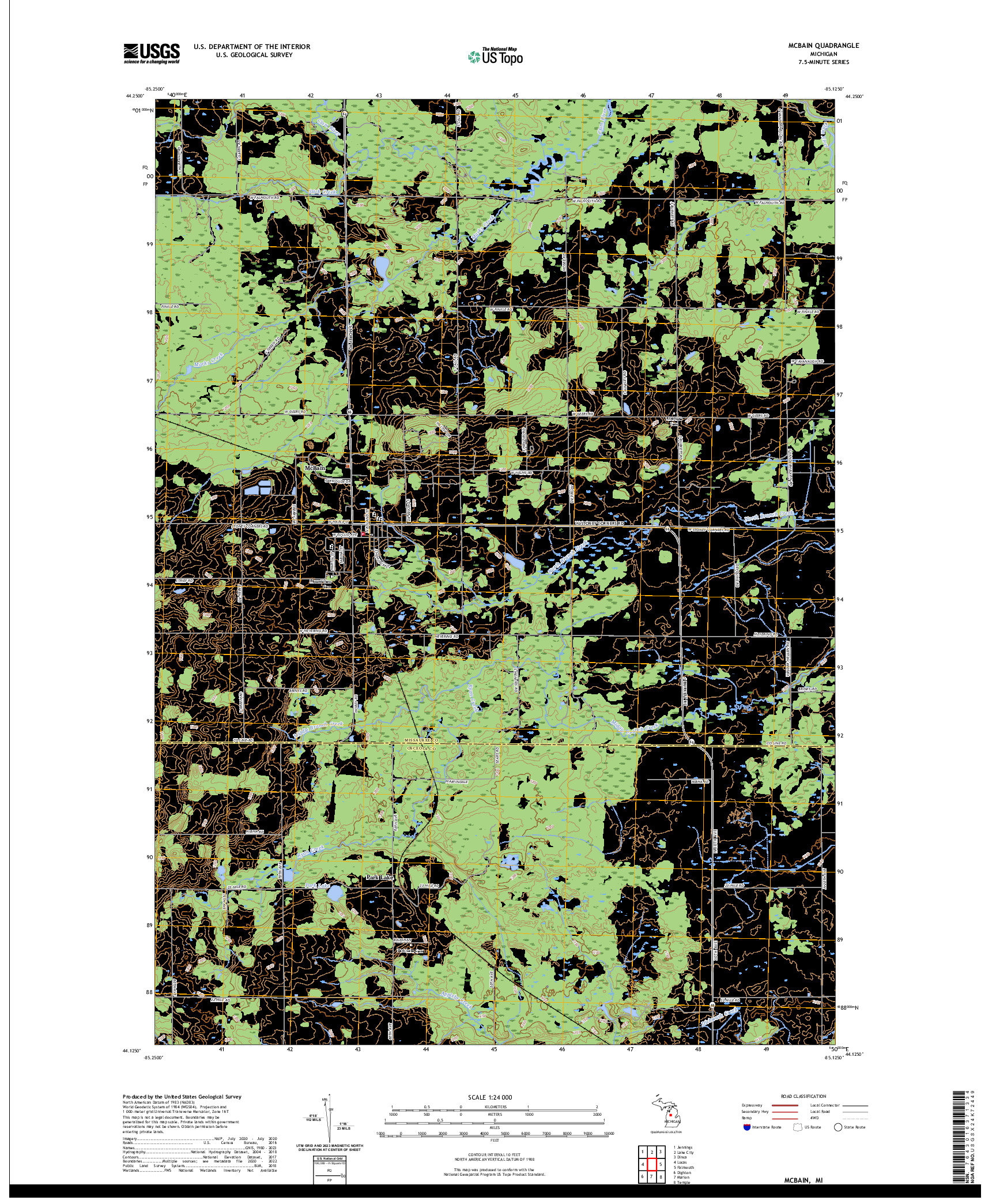 US TOPO 7.5-MINUTE MAP FOR MCBAIN, MI