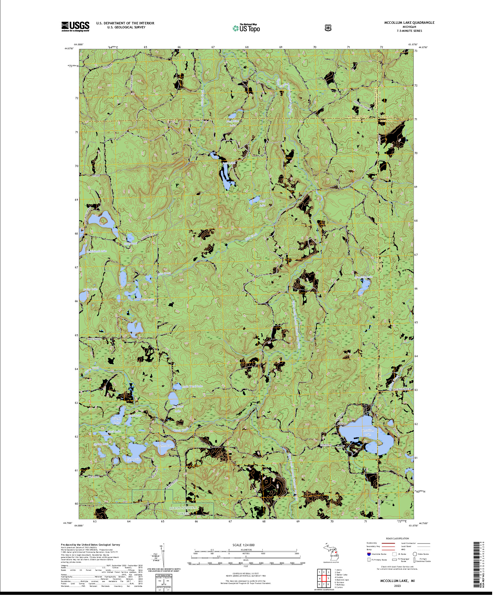 US TOPO 7.5-MINUTE MAP FOR MCCOLLUM LAKE, MI