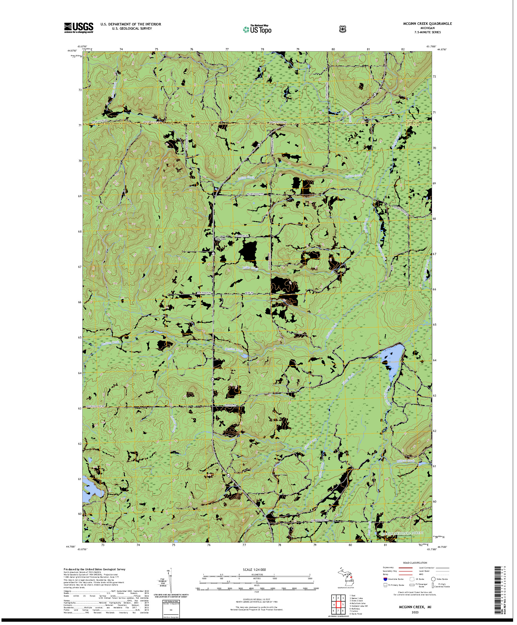 US TOPO 7.5-MINUTE MAP FOR MCGINN CREEK, MI