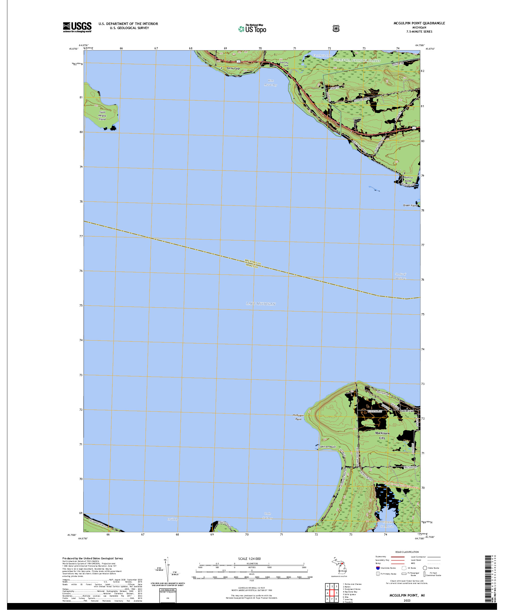 US TOPO 7.5-MINUTE MAP FOR MCGULPIN POINT, MI