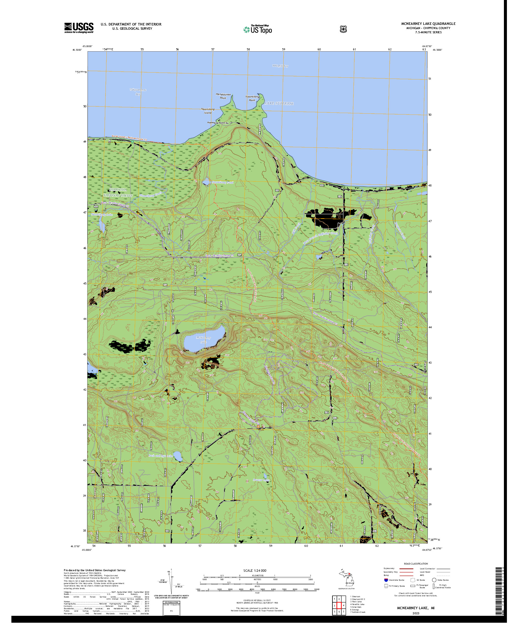 US TOPO 7.5-MINUTE MAP FOR MCNEARNEY LAKE, MI