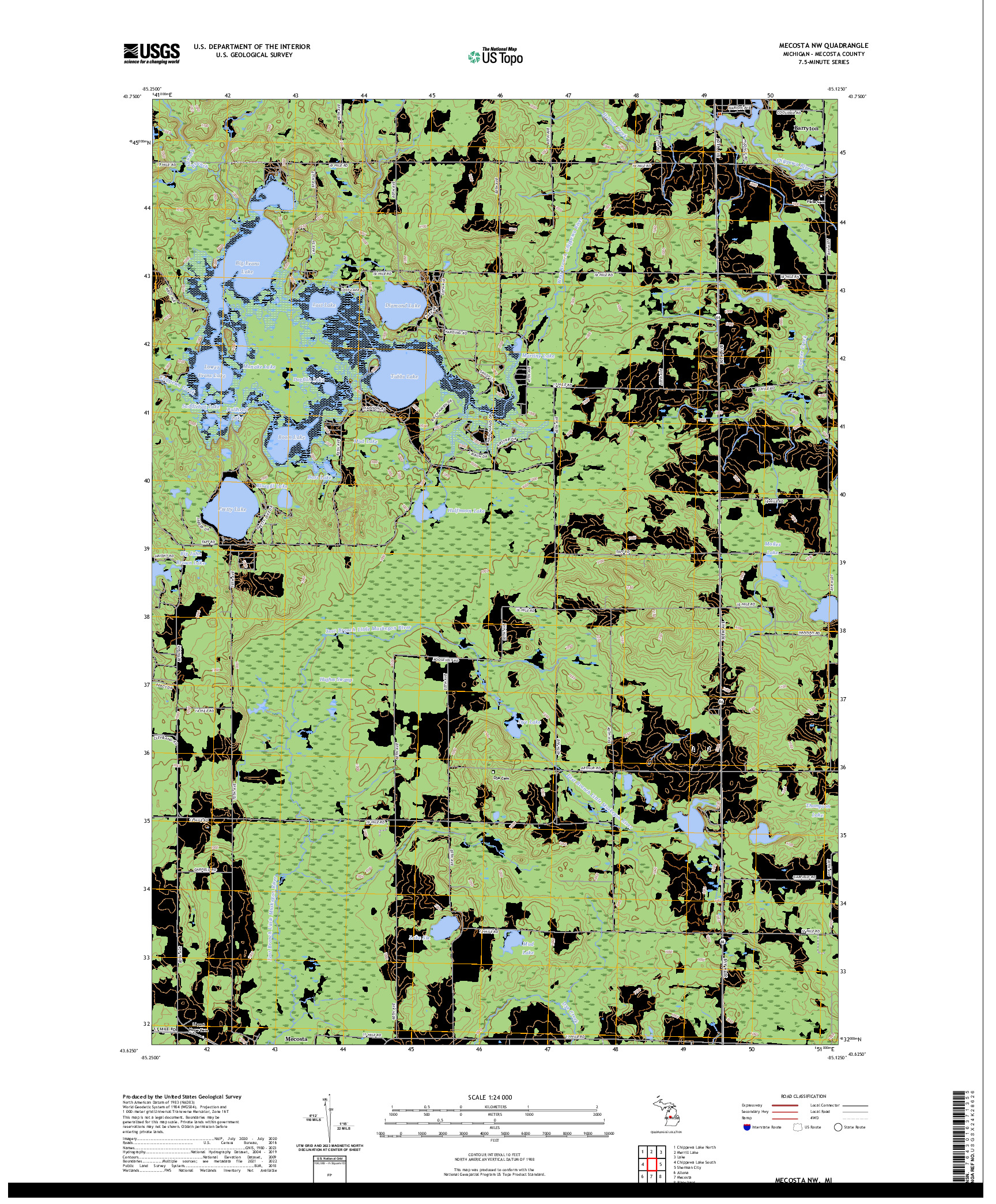 US TOPO 7.5-MINUTE MAP FOR MECOSTA NW, MI