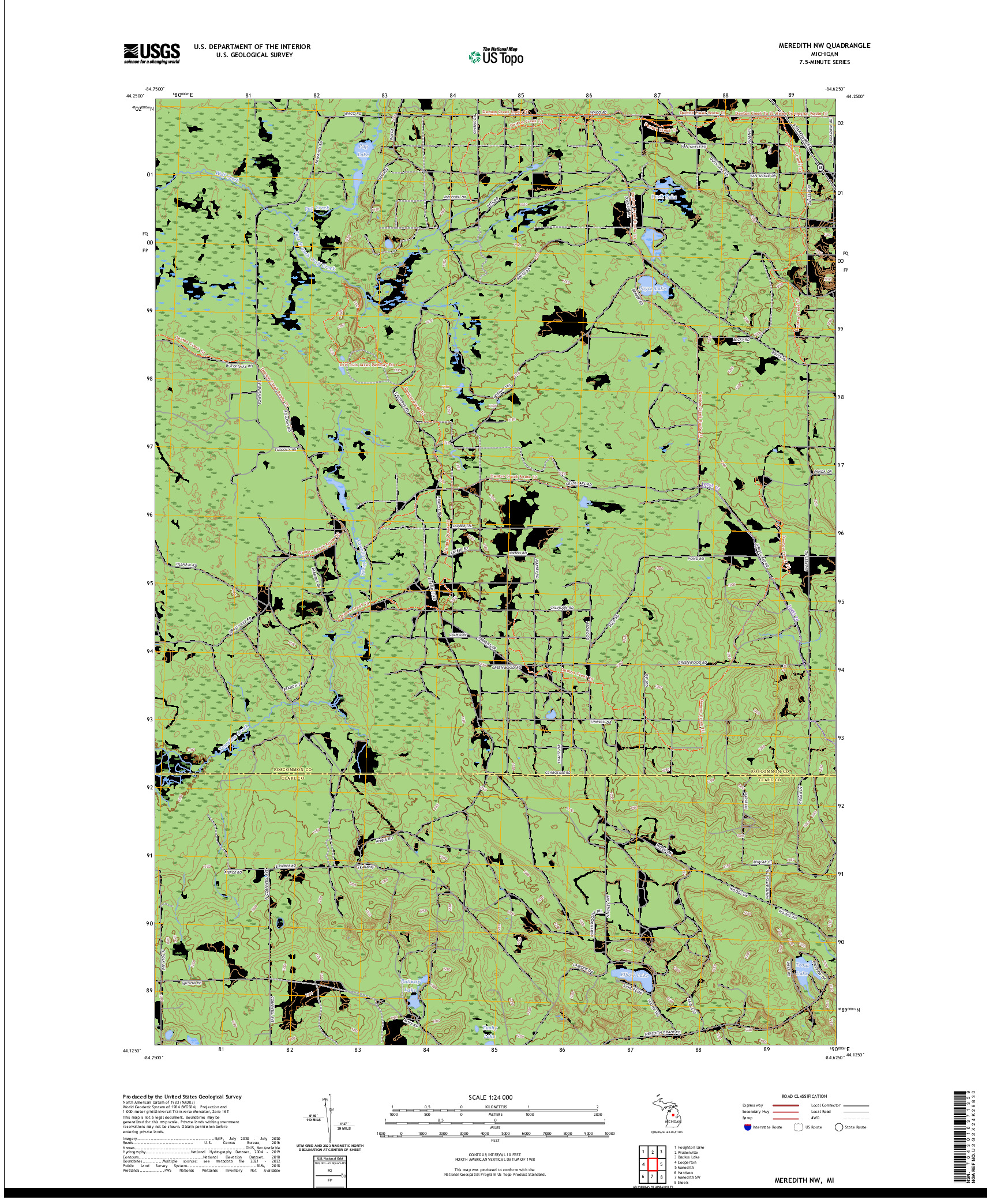 US TOPO 7.5-MINUTE MAP FOR MEREDITH NW, MI