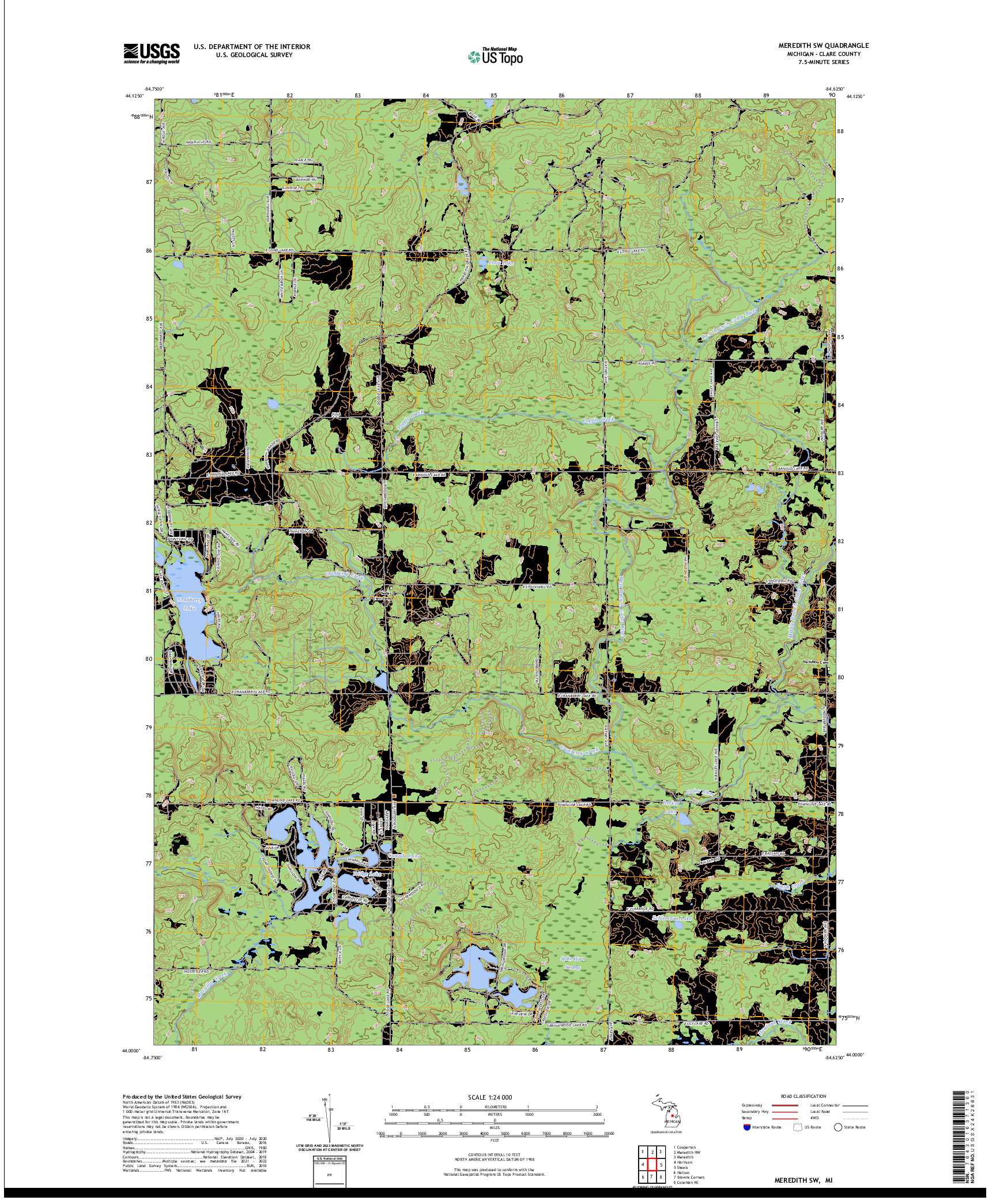 US TOPO 7.5-MINUTE MAP FOR MEREDITH SW, MI