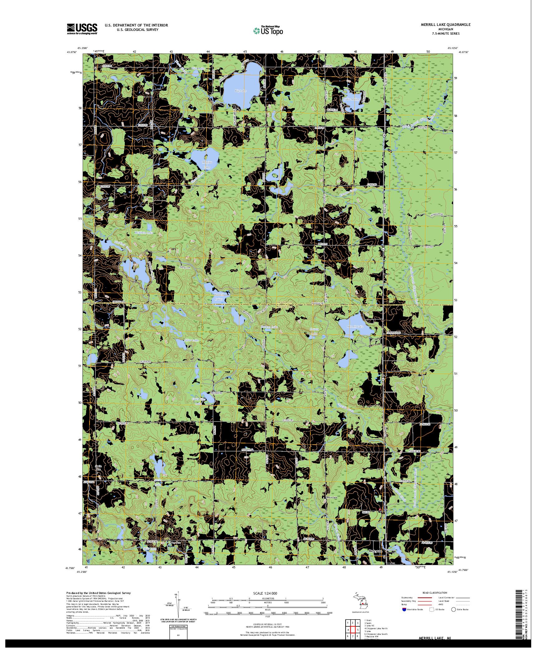 US TOPO 7.5-MINUTE MAP FOR MERRILL LAKE, MI