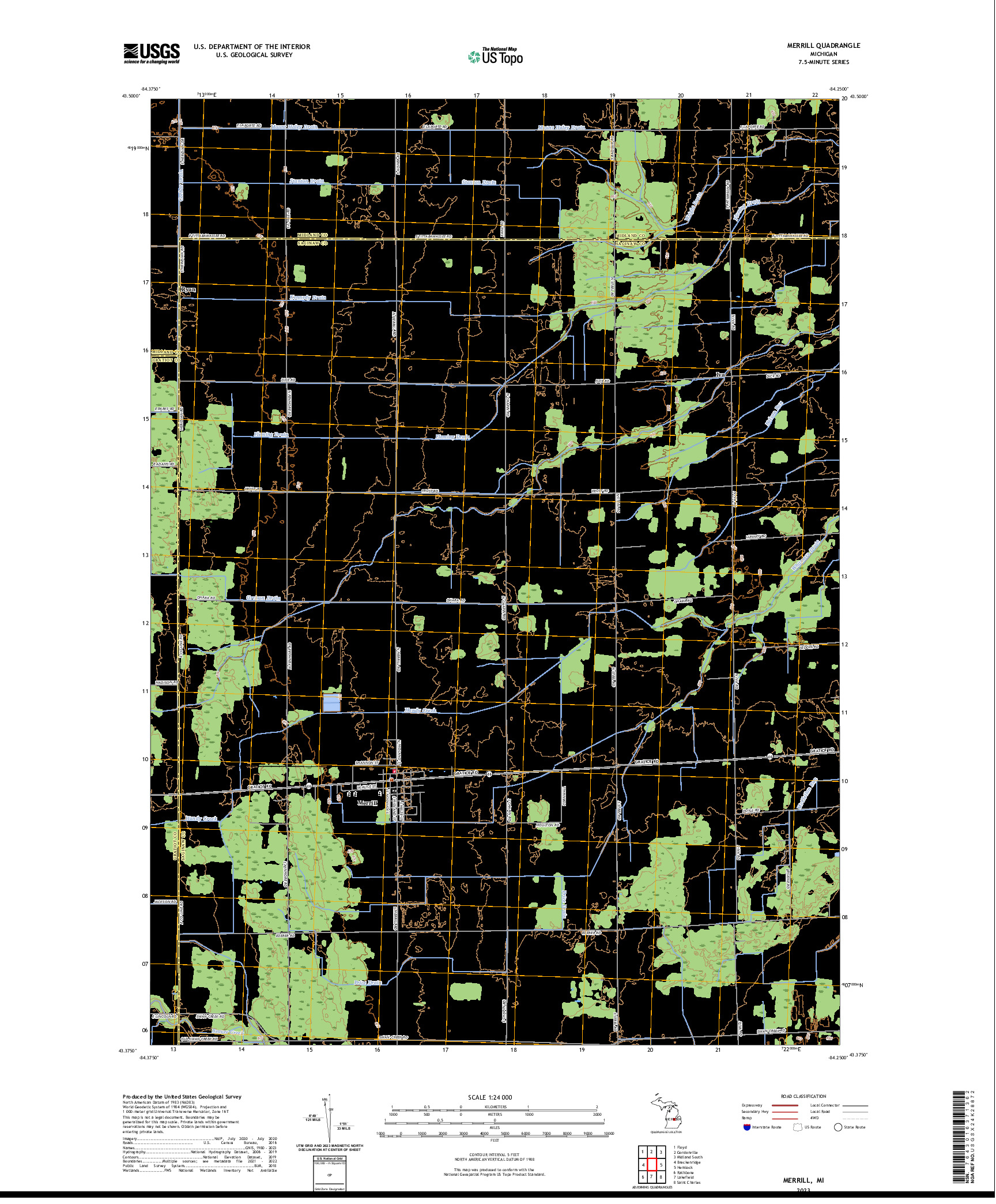 US TOPO 7.5-MINUTE MAP FOR MERRILL, MI