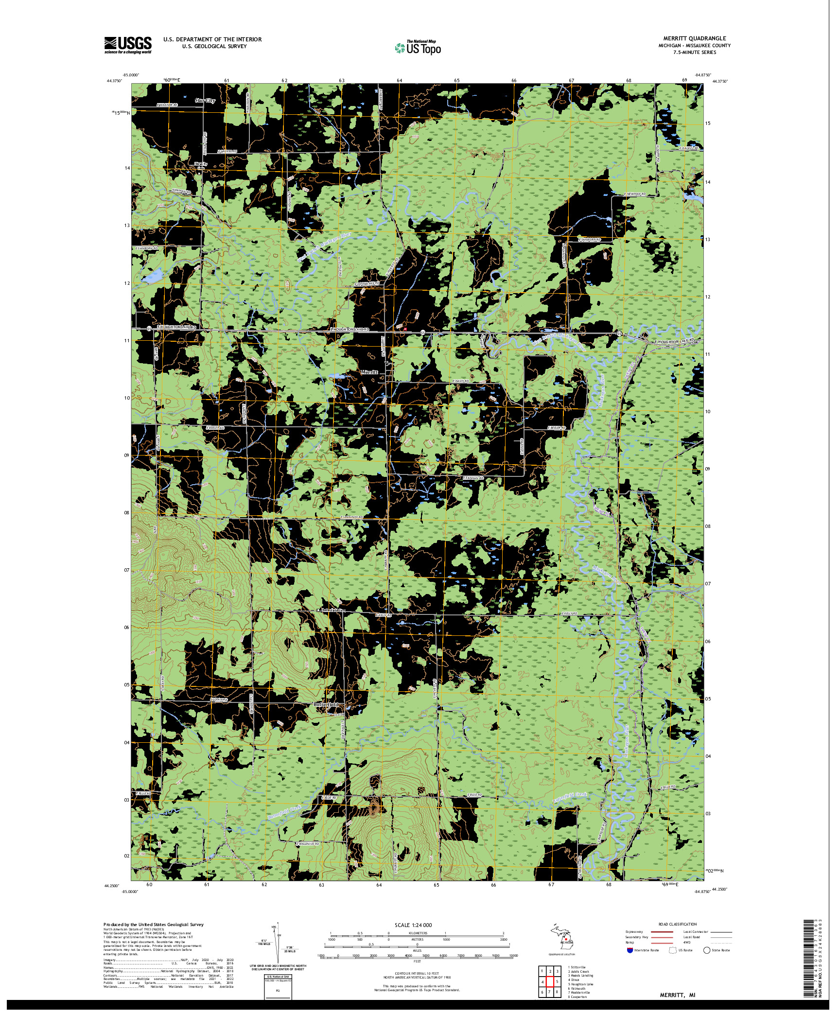 US TOPO 7.5-MINUTE MAP FOR MERRITT, MI