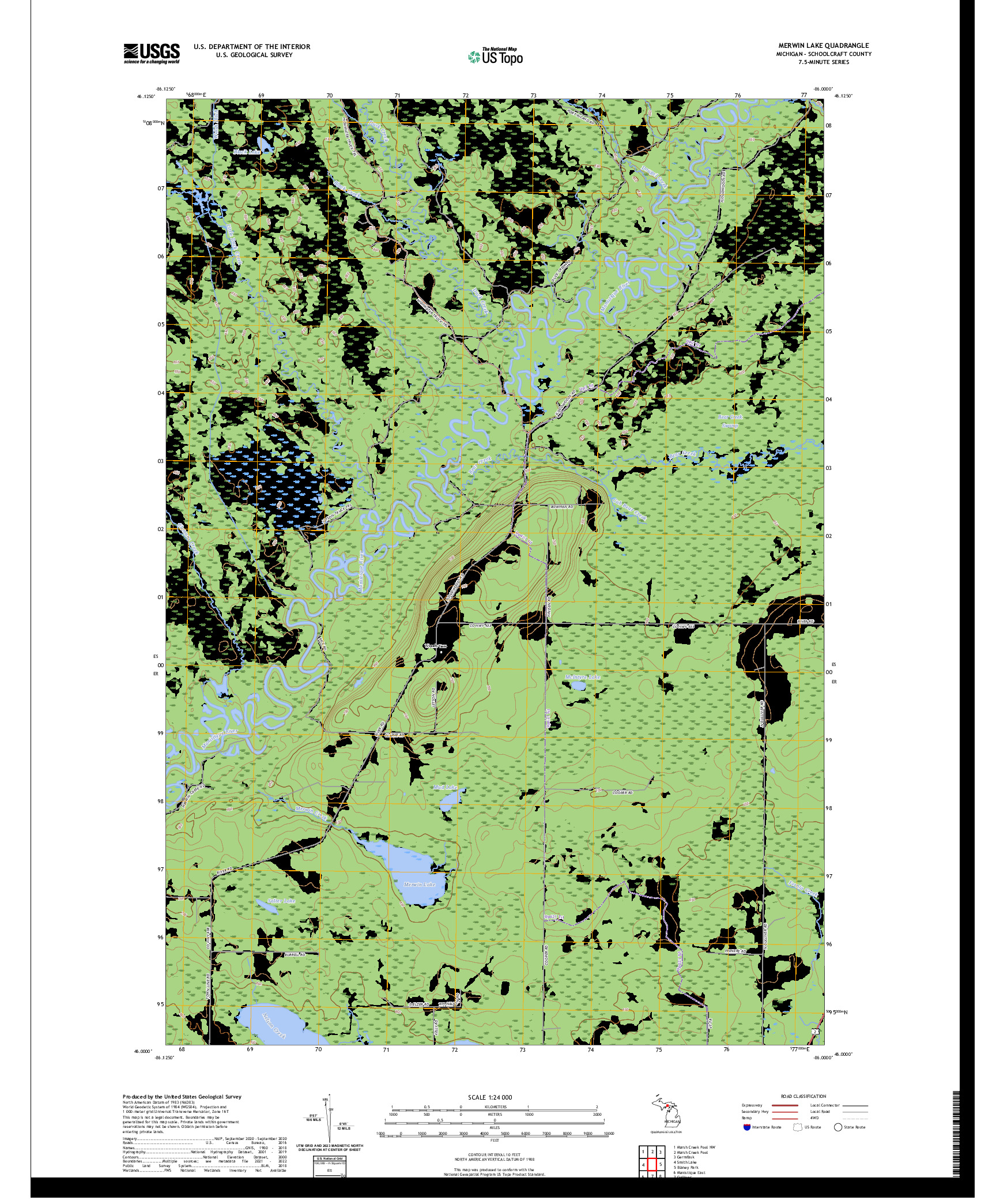 US TOPO 7.5-MINUTE MAP FOR MERWIN LAKE, MI