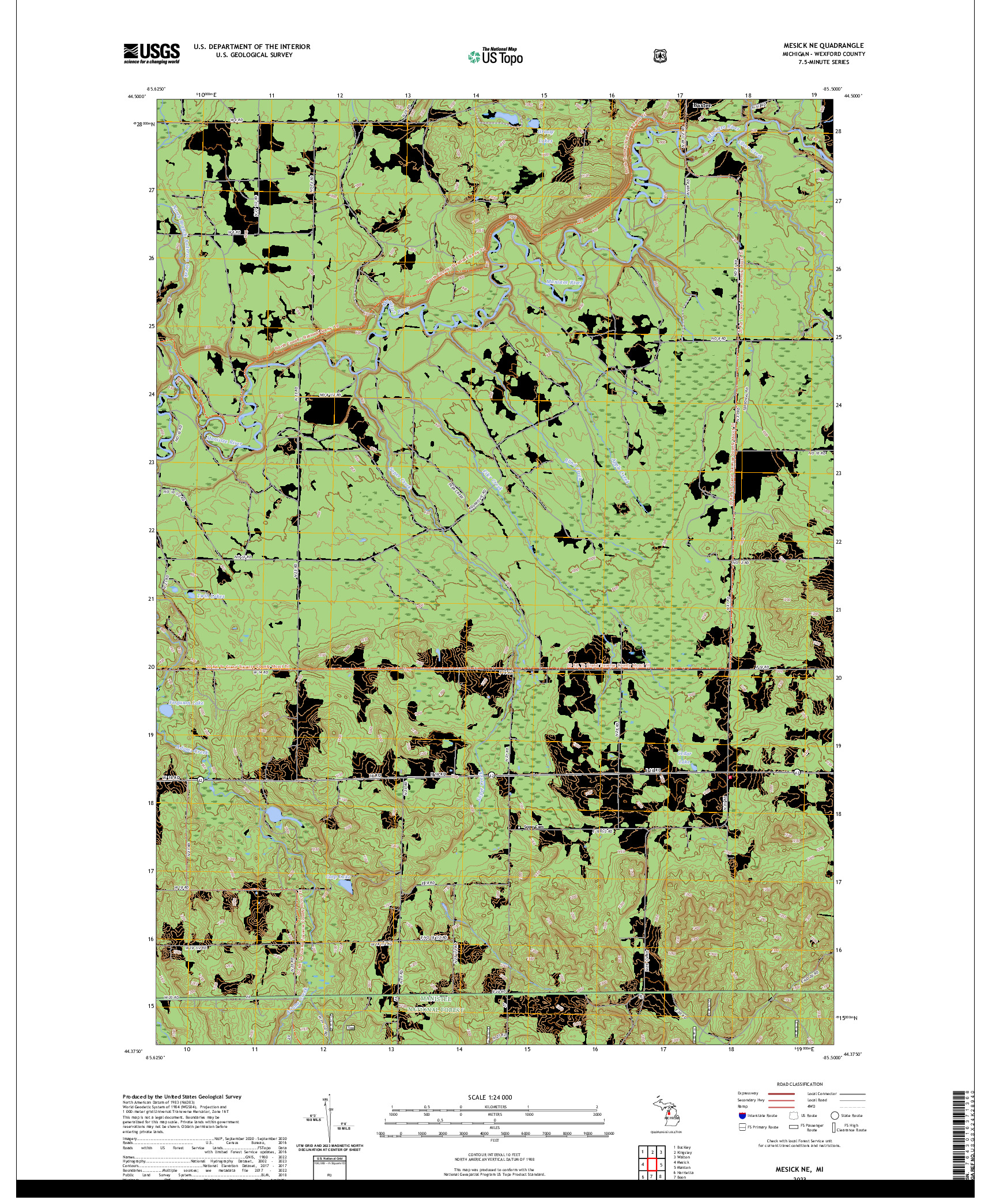 US TOPO 7.5-MINUTE MAP FOR MESICK NE, MI