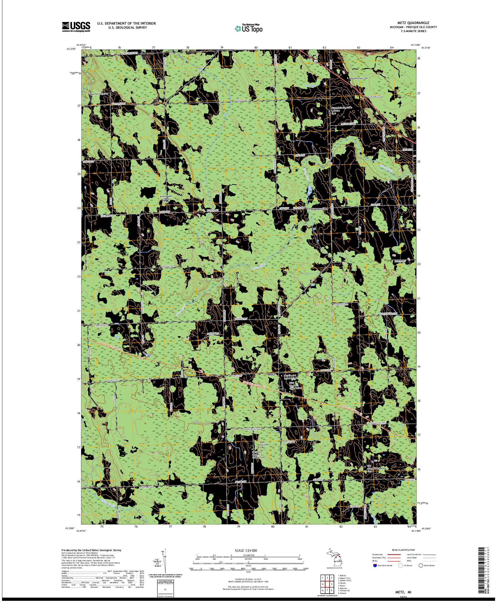 US TOPO 7.5-MINUTE MAP FOR METZ, MI