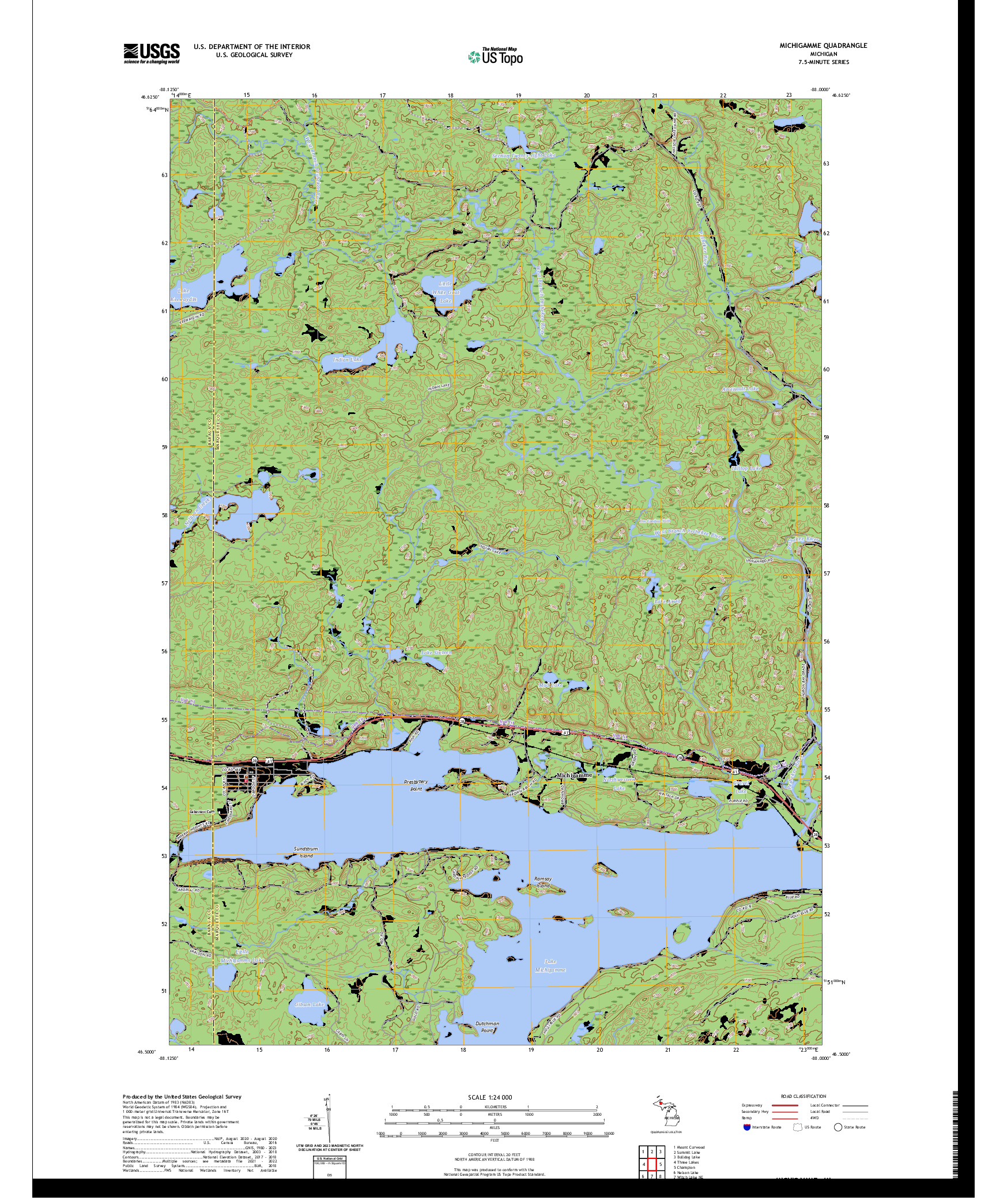 US TOPO 7.5-MINUTE MAP FOR MICHIGAMME, MI