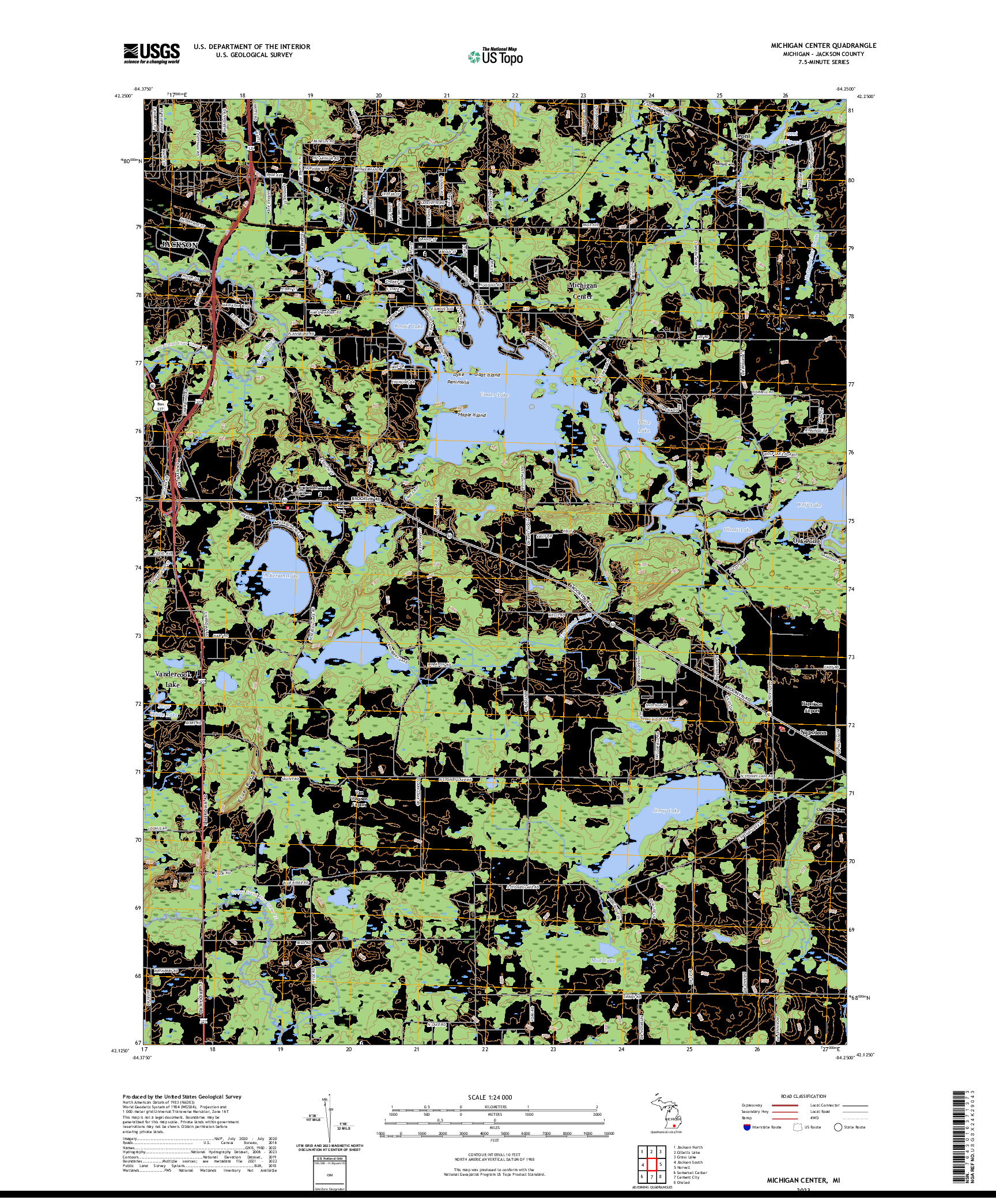 US TOPO 7.5-MINUTE MAP FOR MICHIGAN CENTER, MI