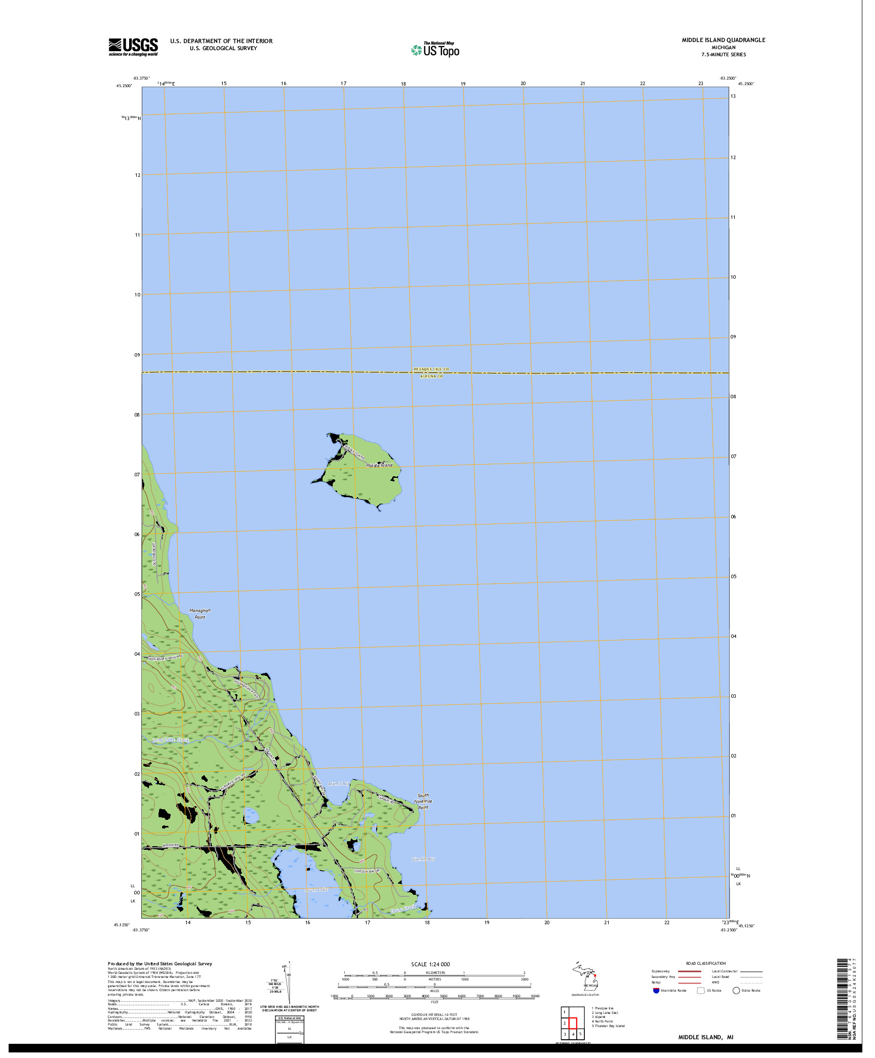 US TOPO 7.5-MINUTE MAP FOR MIDDLE ISLAND, MI