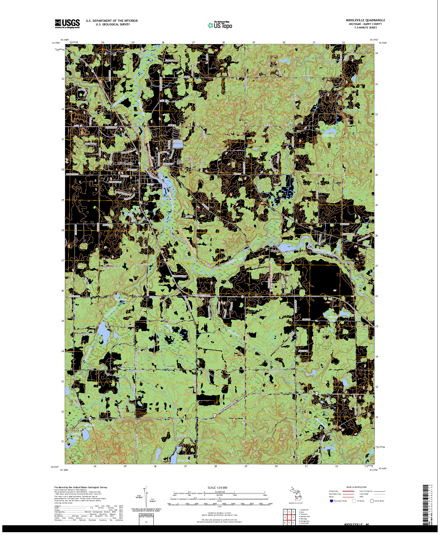 US TOPO 7.5-MINUTE MAP FOR MIDDLEVILLE, MI